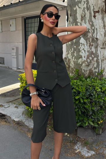 Midi Shorts and Vest Viscose Suit Grey