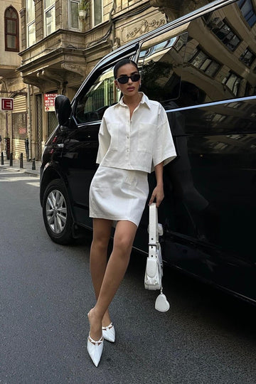 Naomi Gabardine Skirt Suit white