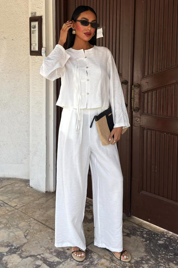 Thin Front Cord Detail and Double Leg Trouser Suit white