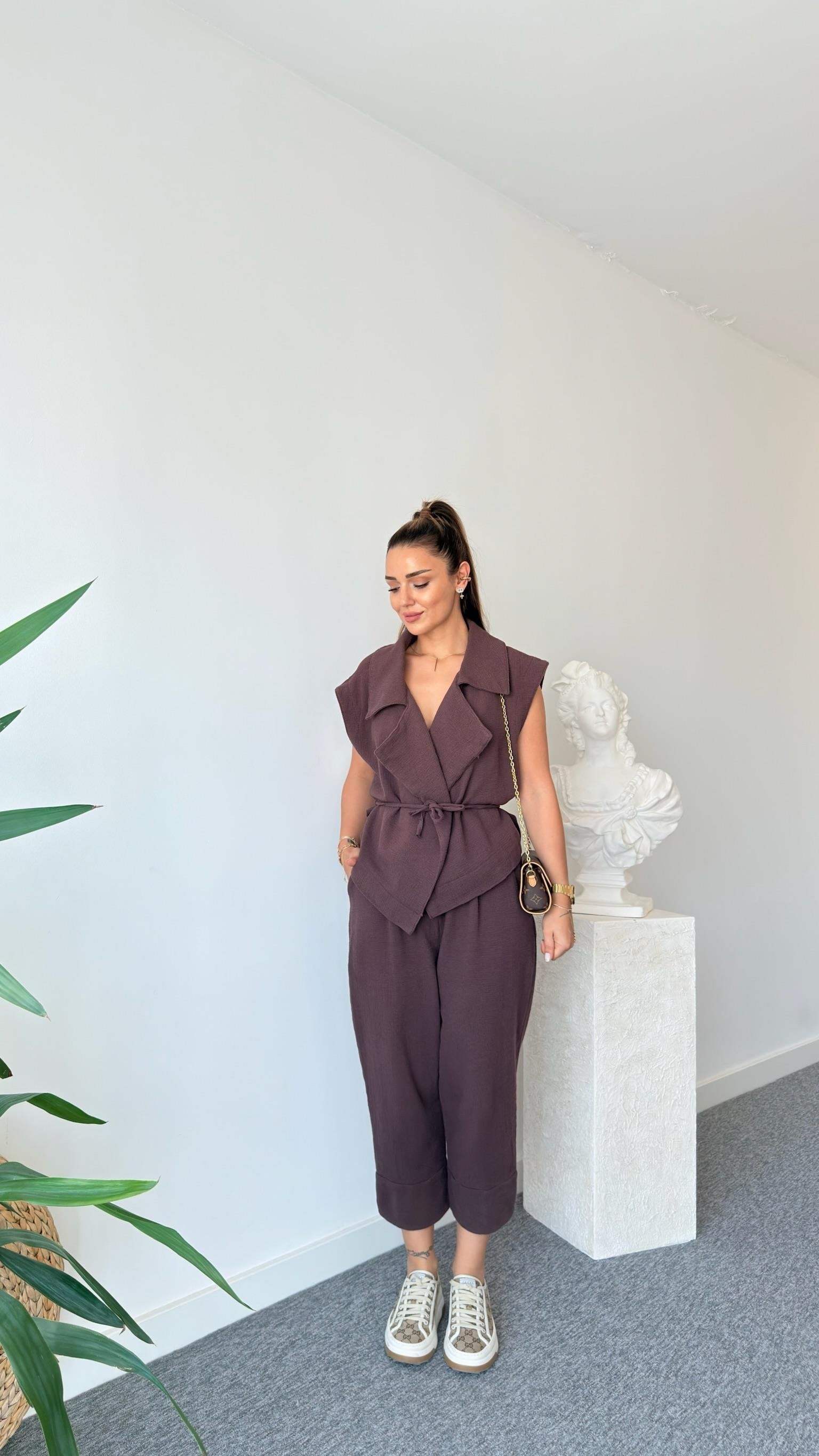 Brown Linen Suit with Vest