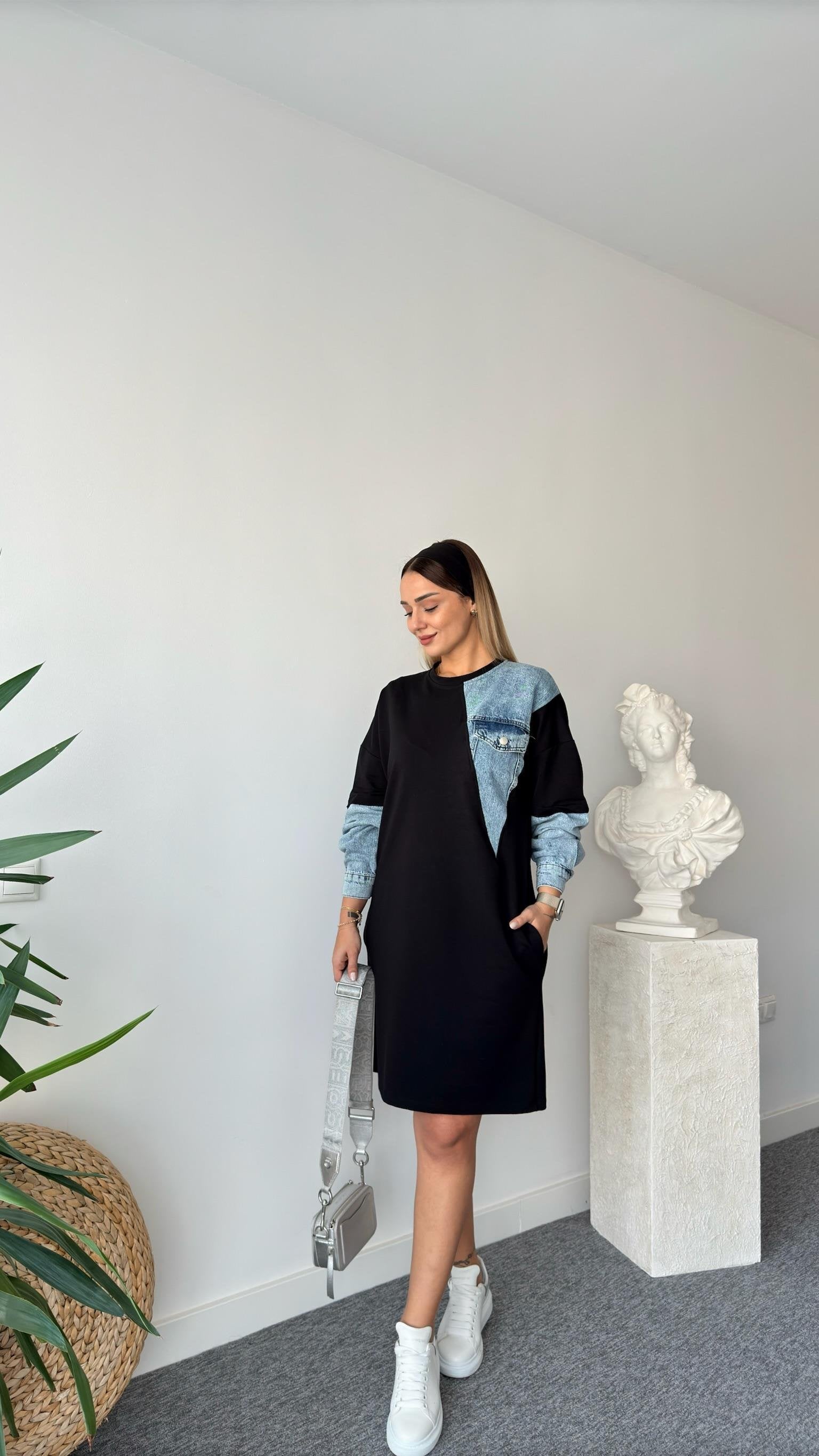 Brodi Denim Detailed Pocket Sweat Dress
