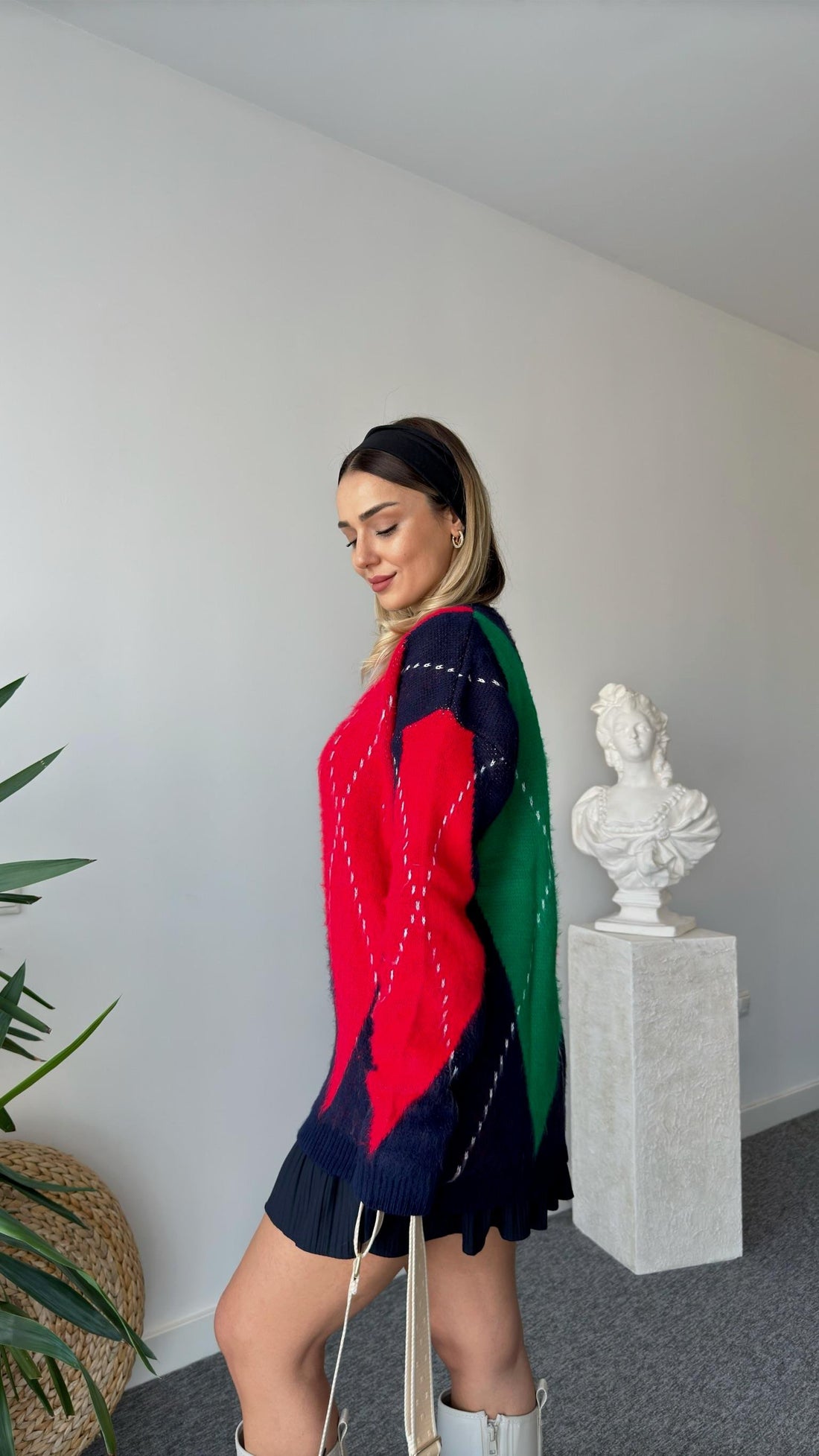 Red and Green Diamond Patterned Sweater
