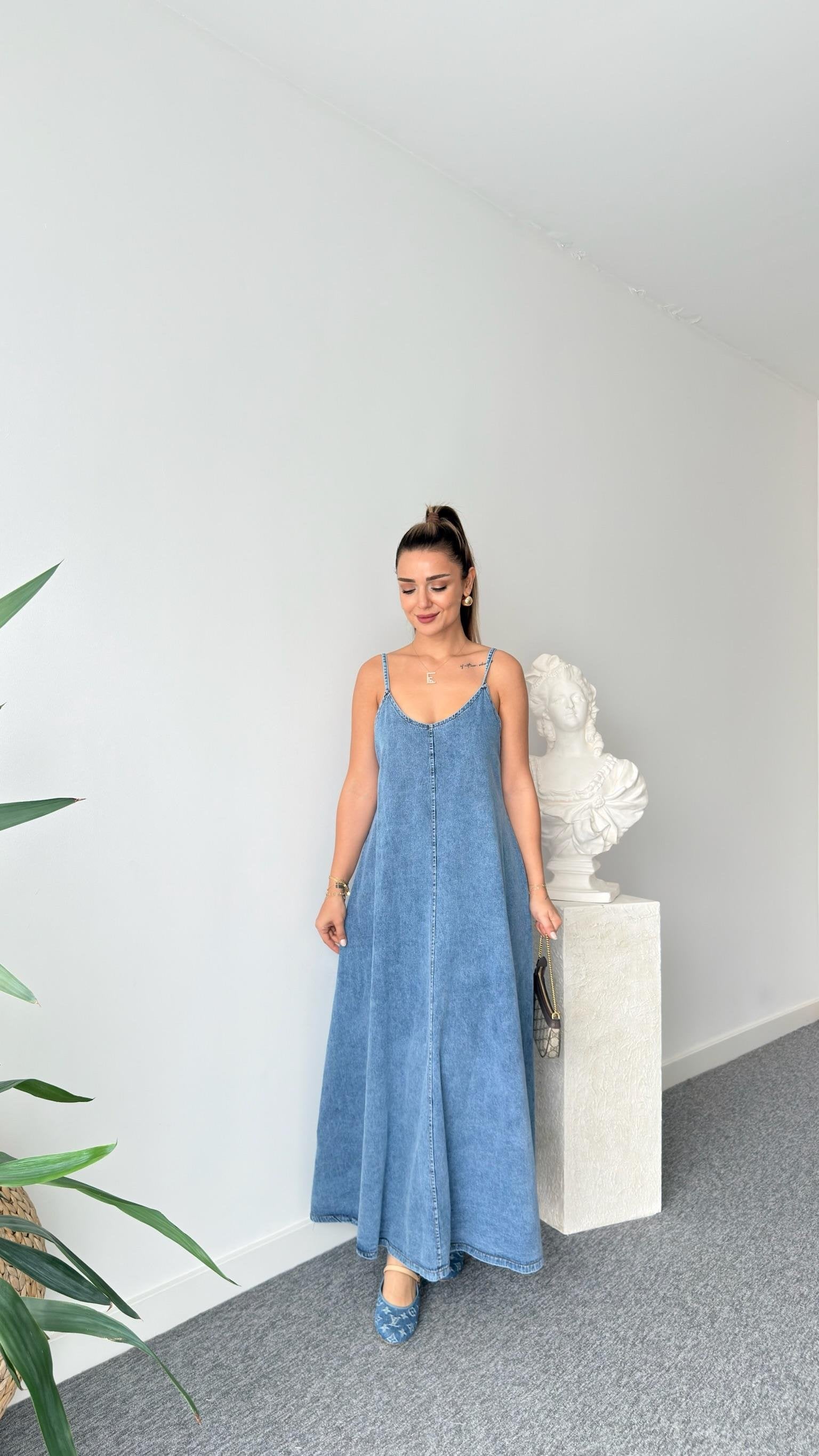 Blue Liyega Strappy Denim Dress