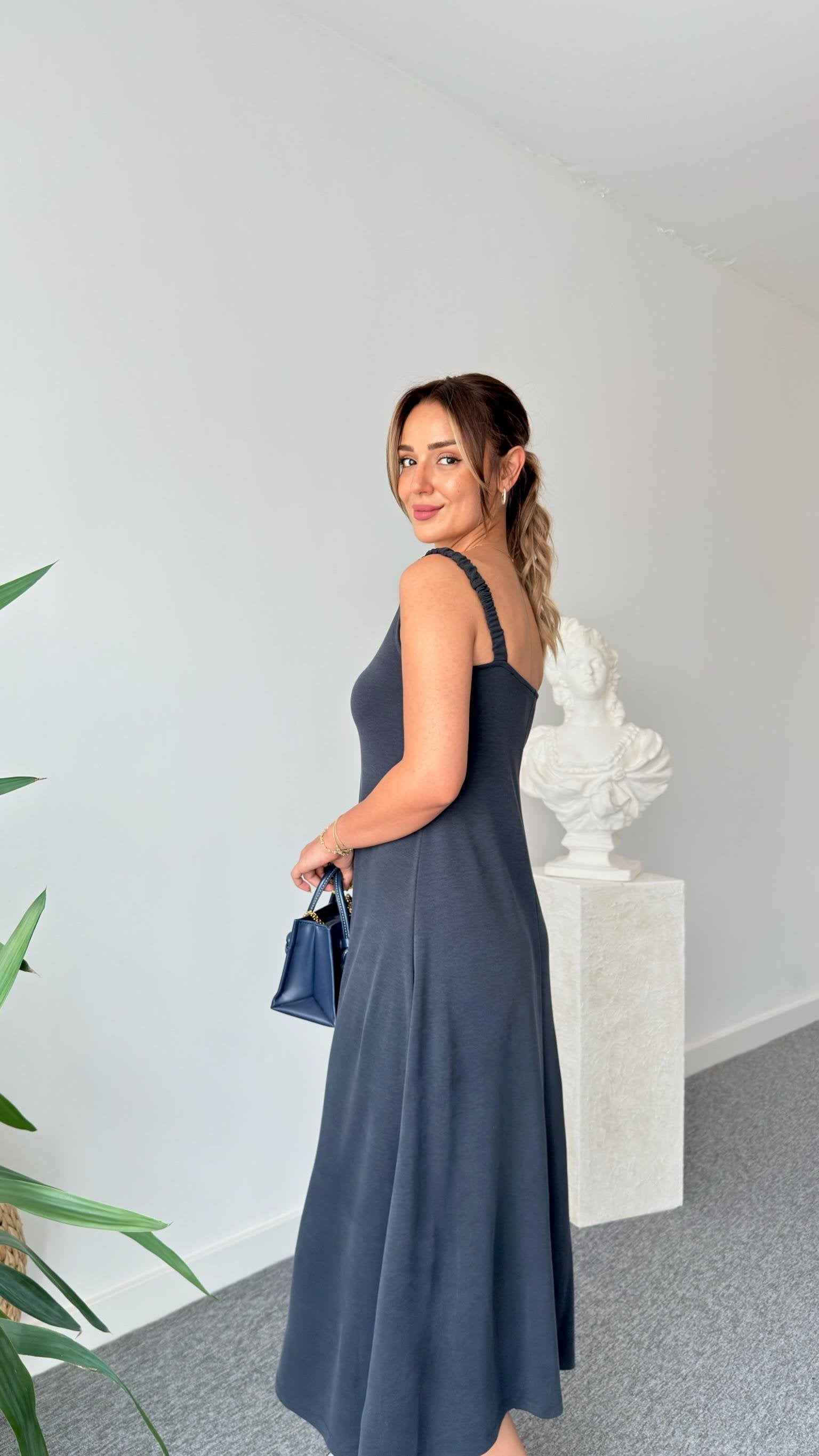 Anthracite Modal Dress with Elastic Straps