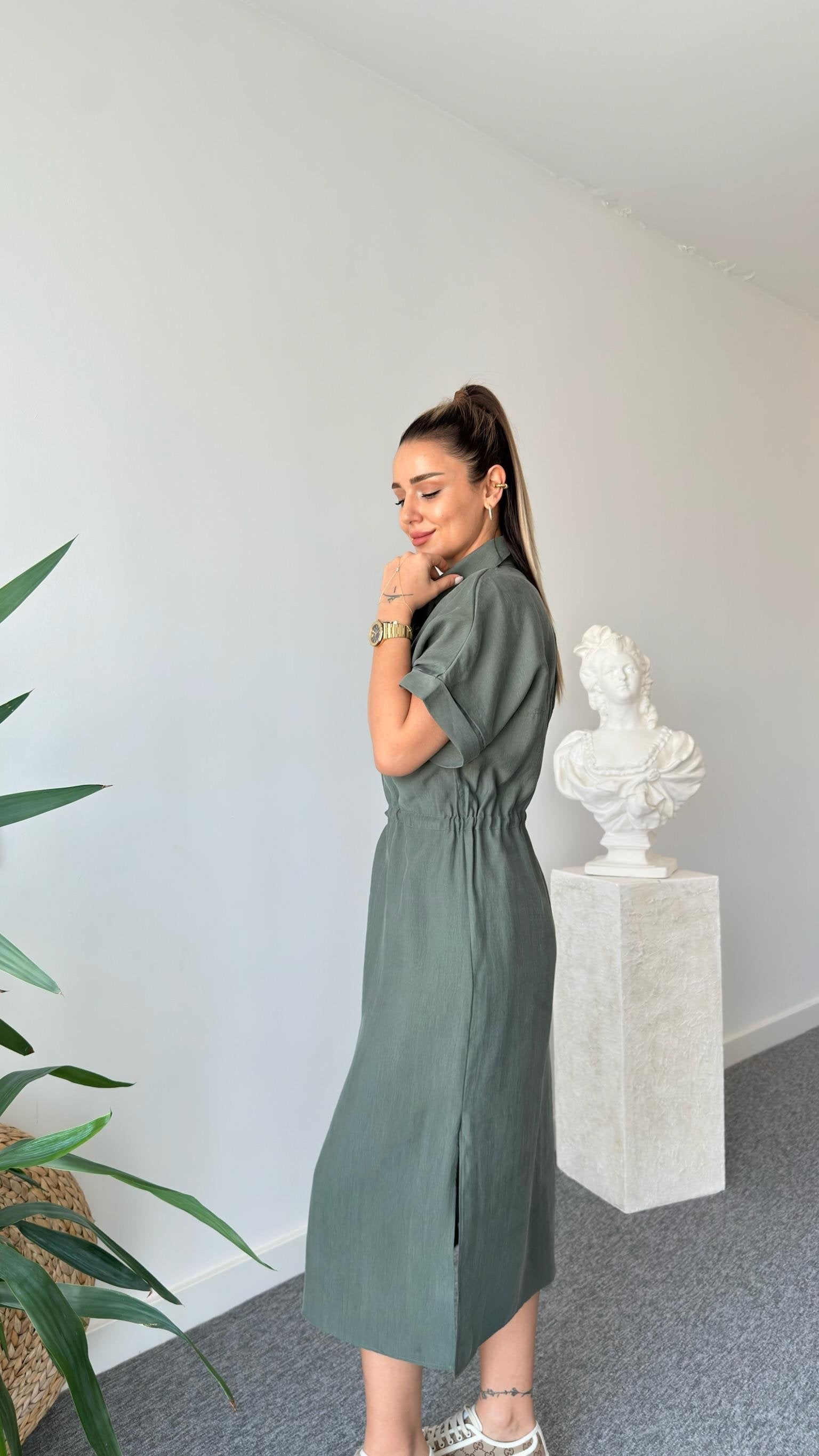 Green Toles Waist Gathered Massi Dress