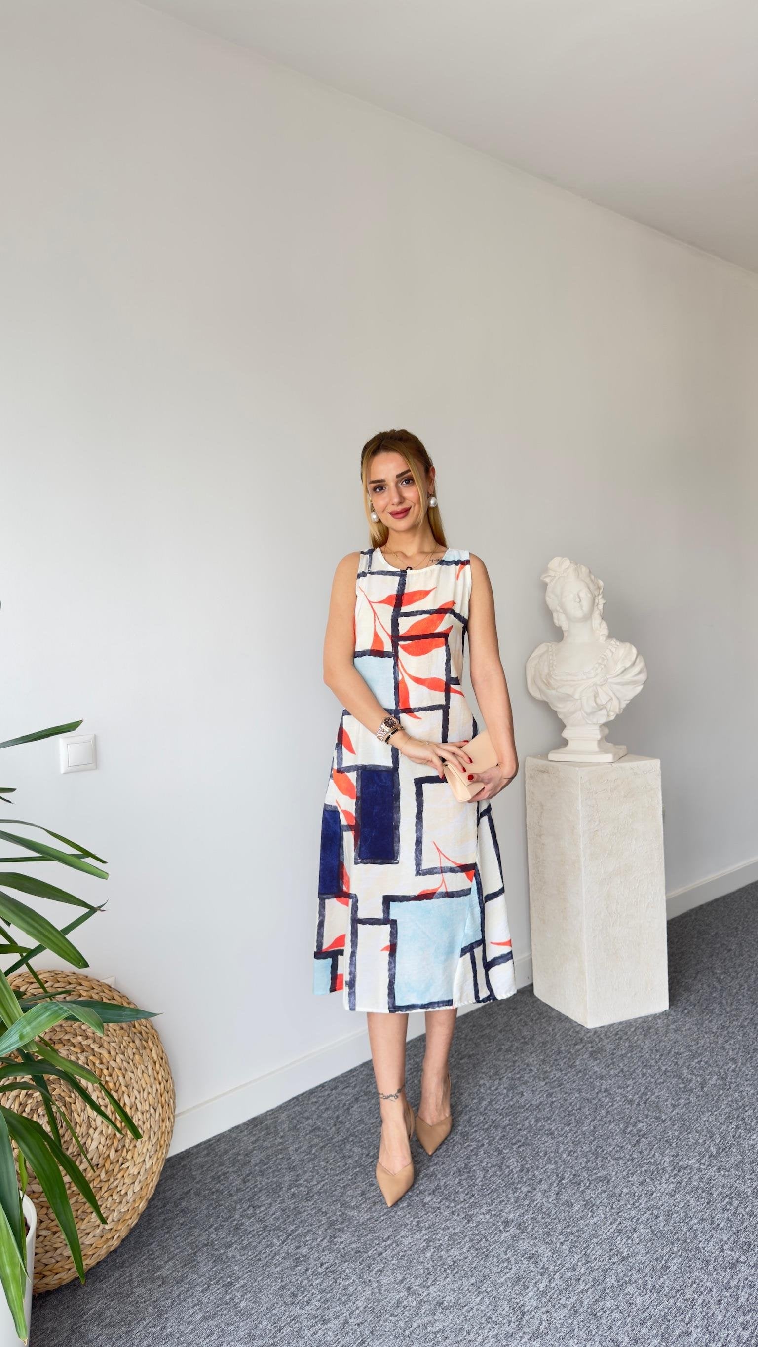 Este Mixed Pattern Sleeveless Dress