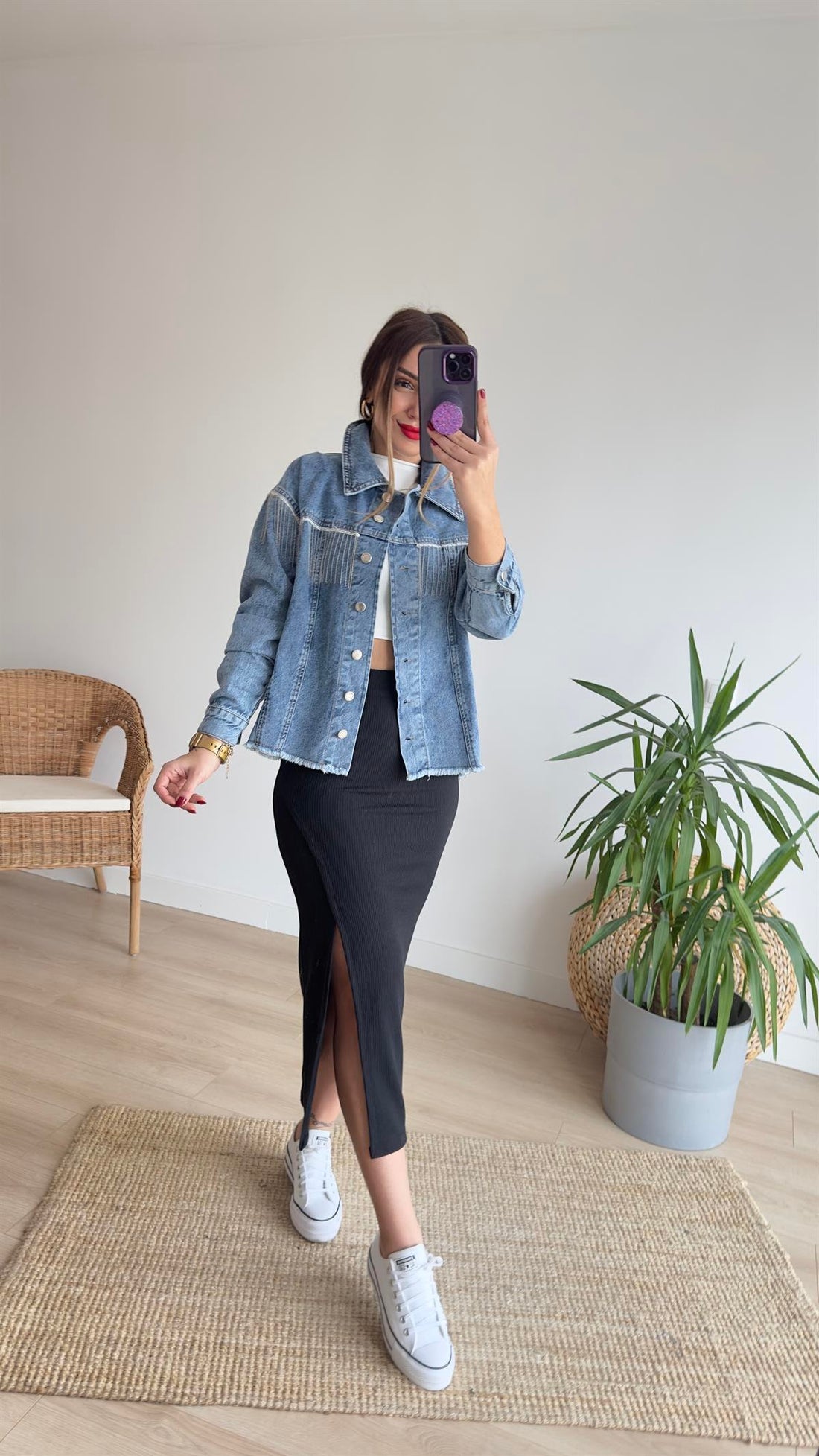 Black Midi Skirt with Slits