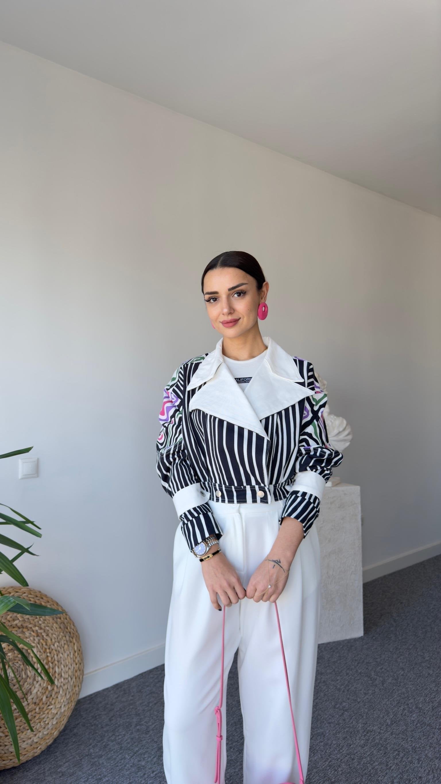 Tori Back Tassel Design Zebra Pattern Jacket