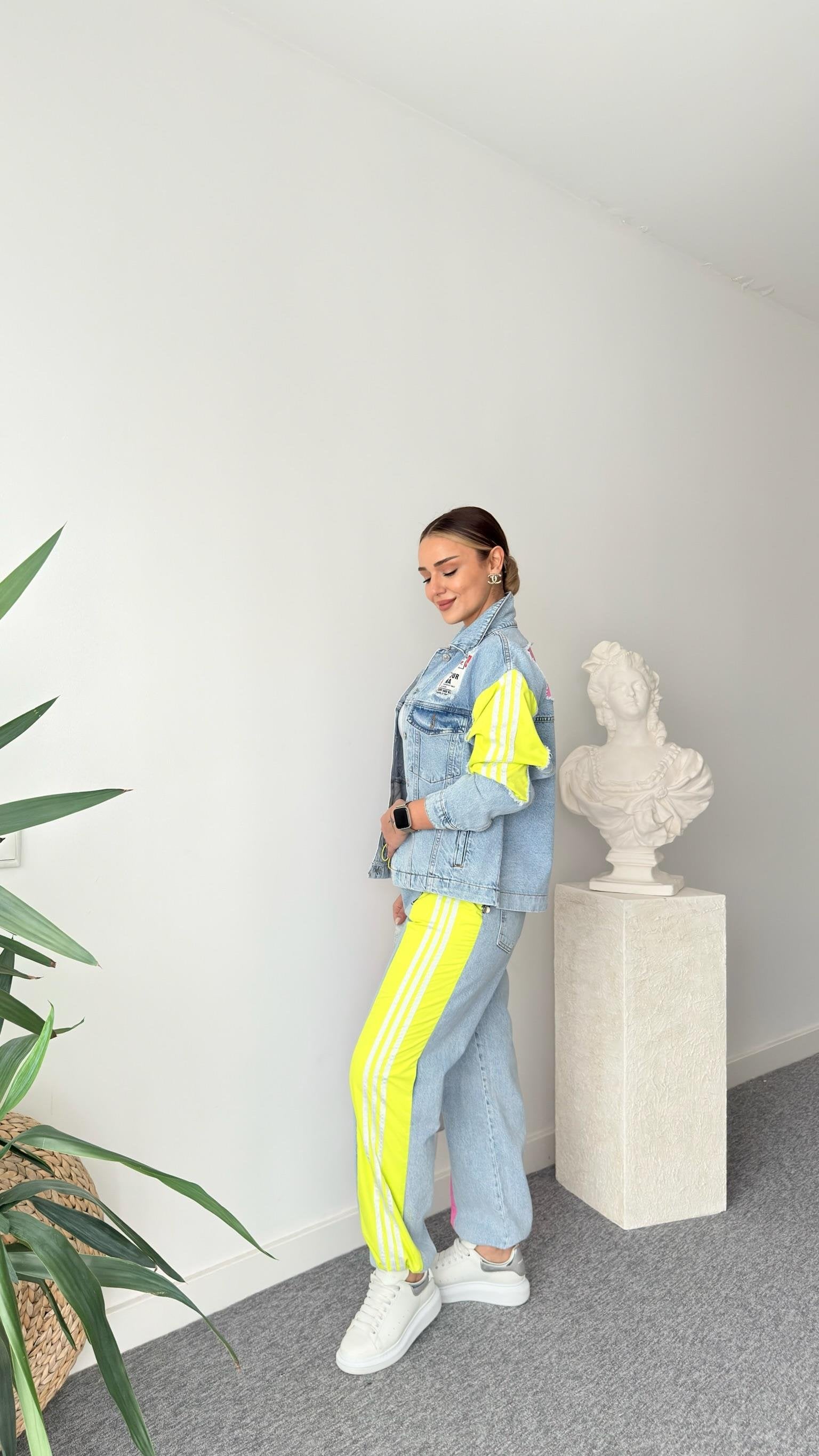 Breet Pink Color Transitional Design Jean Suit