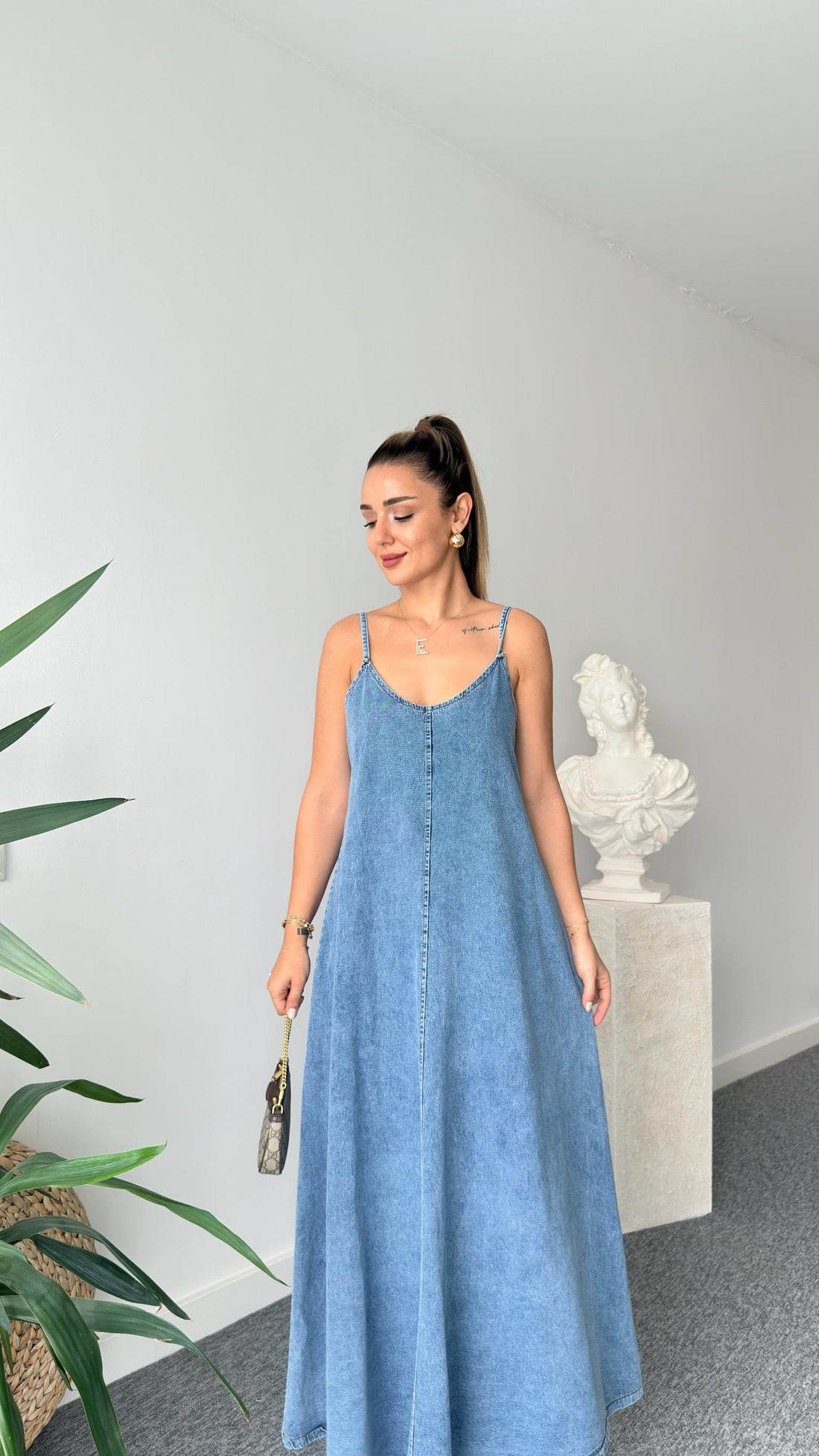 Blue Liyega Strappy Denim Dress