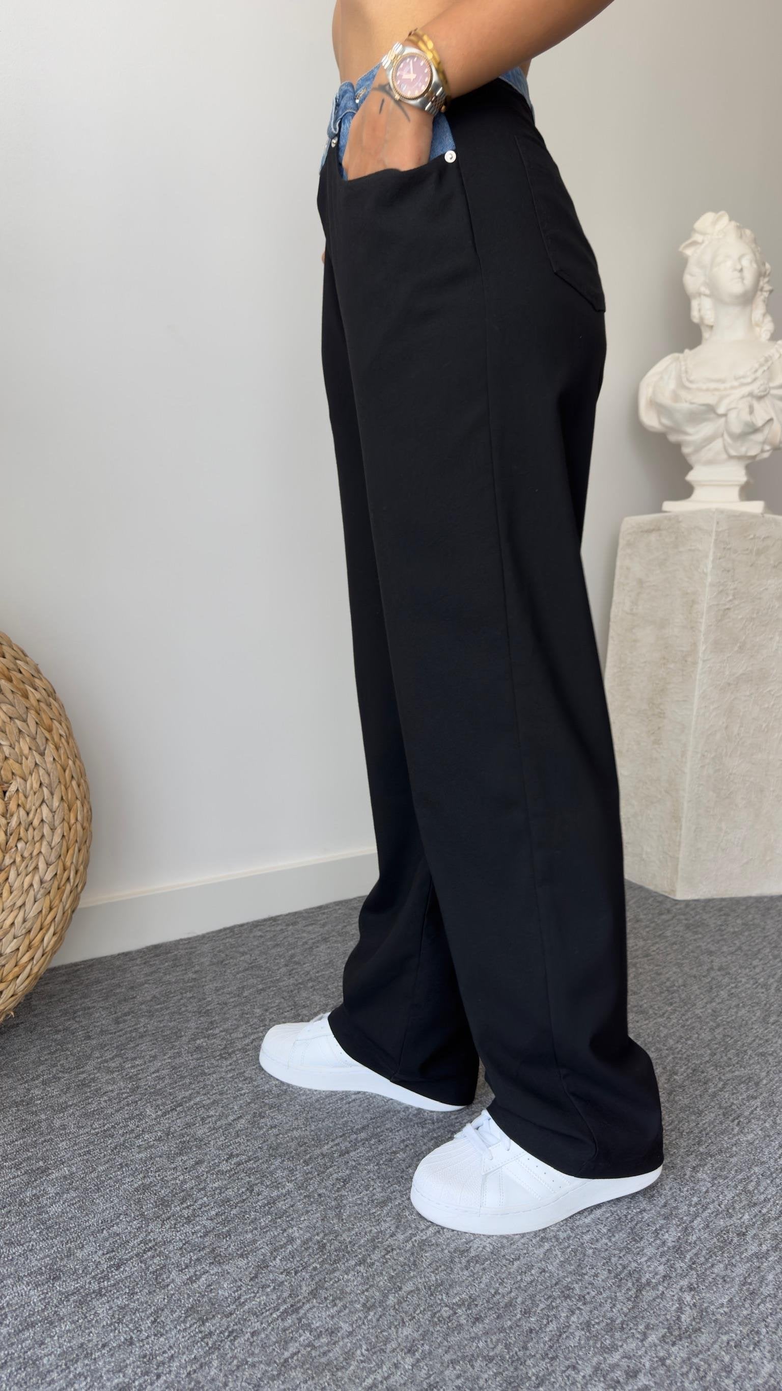 Black Trousers with Nori Waist Detail