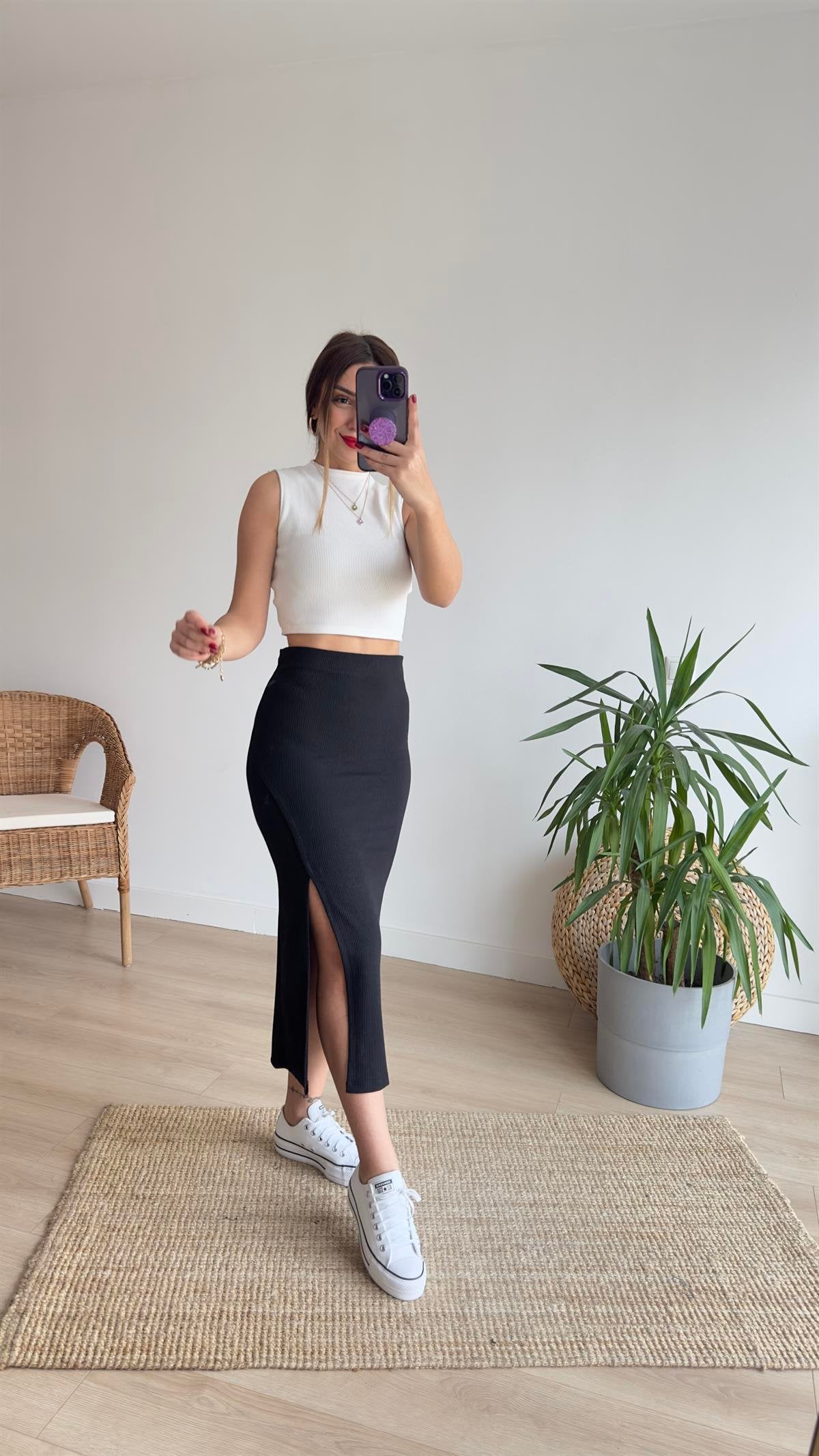 Black Midi Skirt with Slits