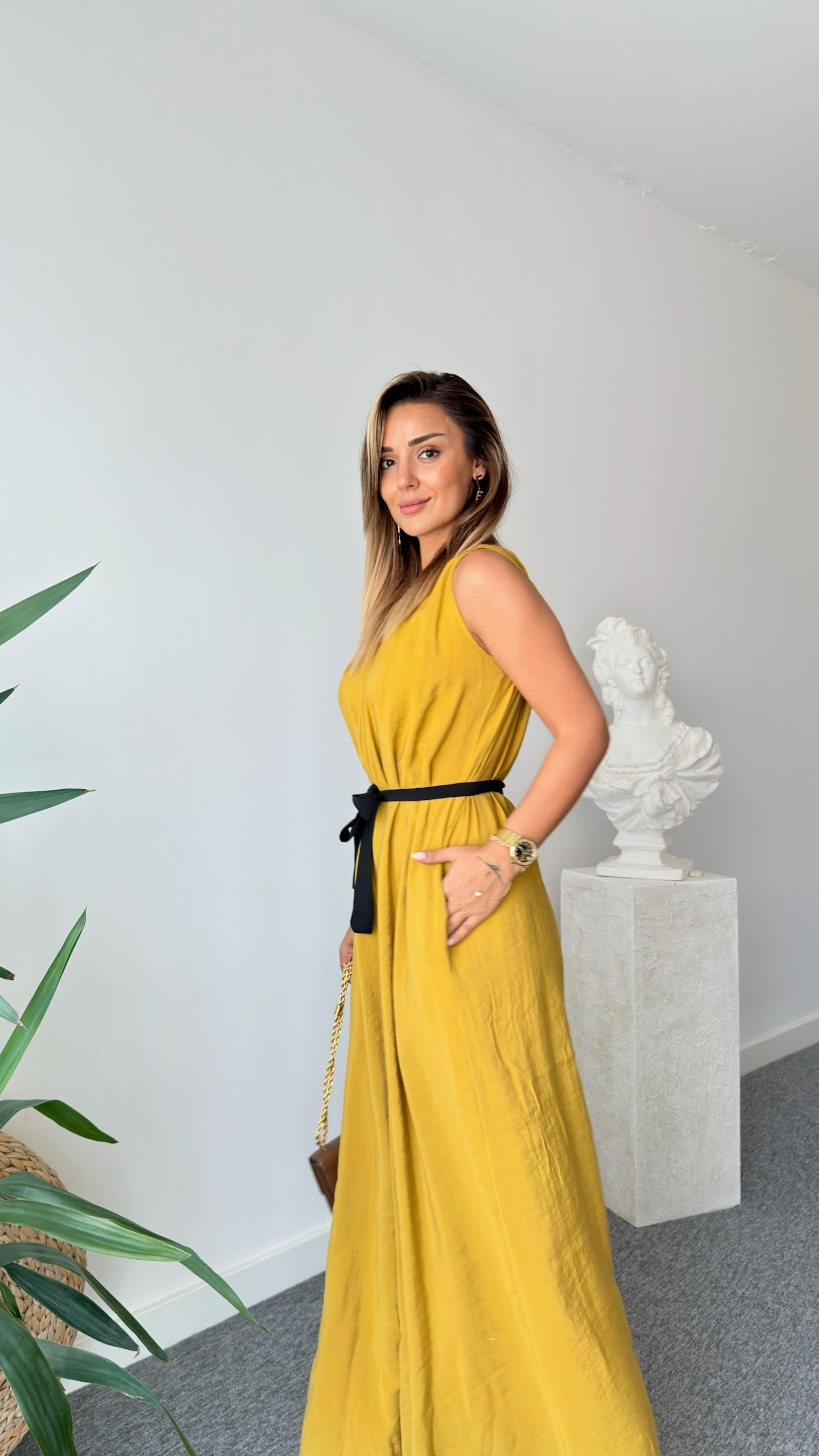 Olive Maja Orj Brand Belted Jumpsuit