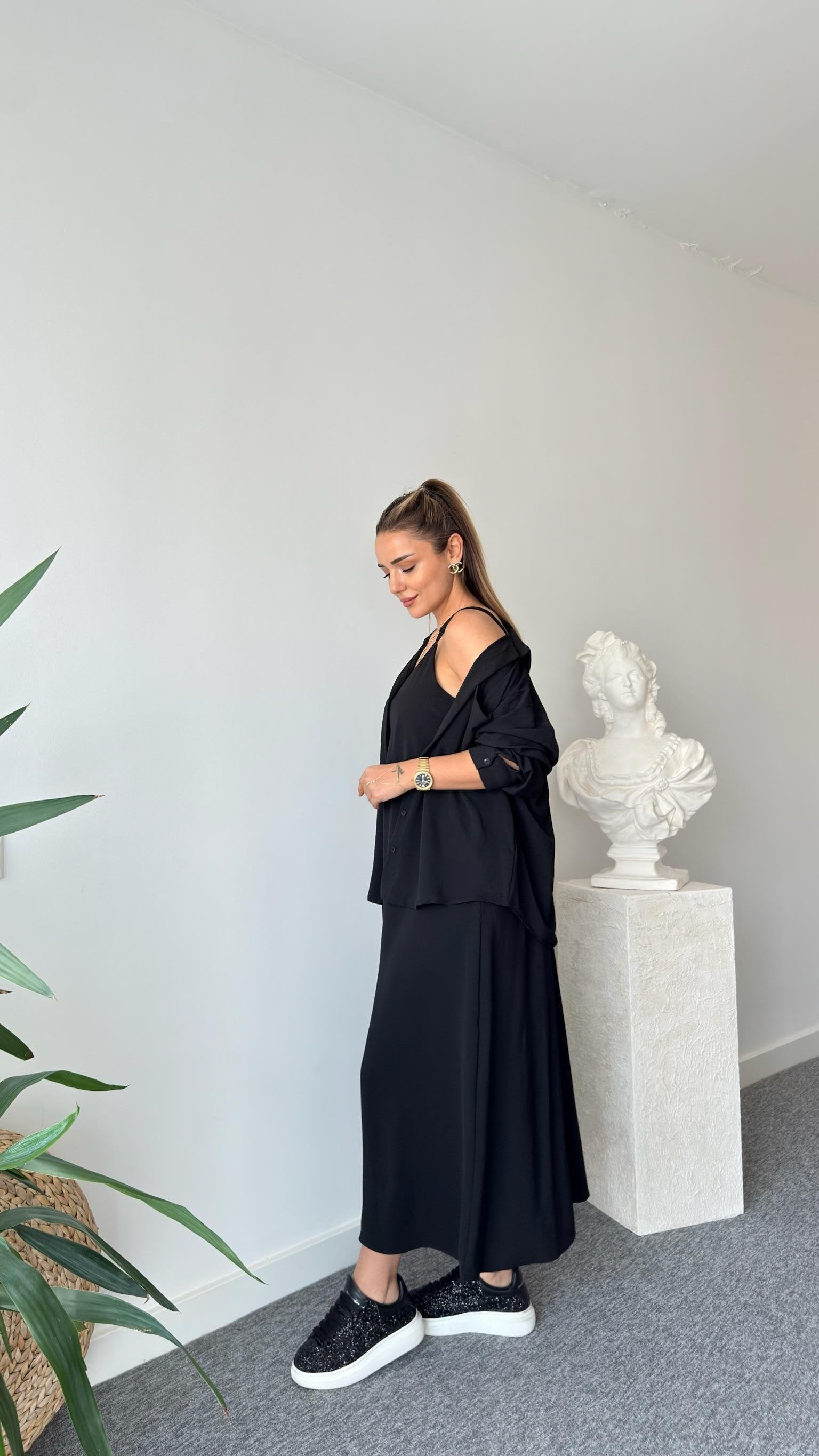 Black Regan Shirt Dress Suit
