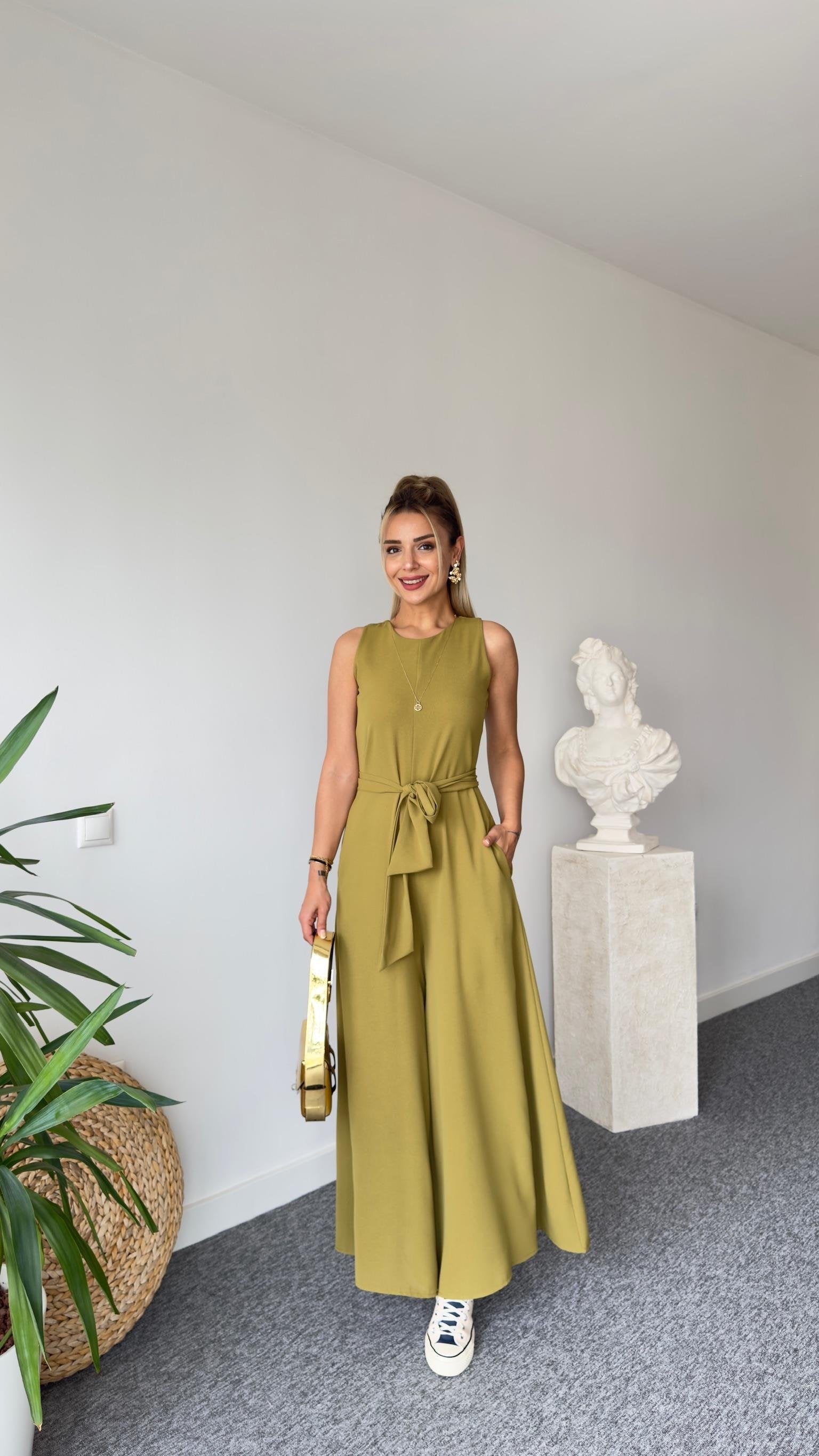 Carta Belted Olive Wide Leg Jumpsuit