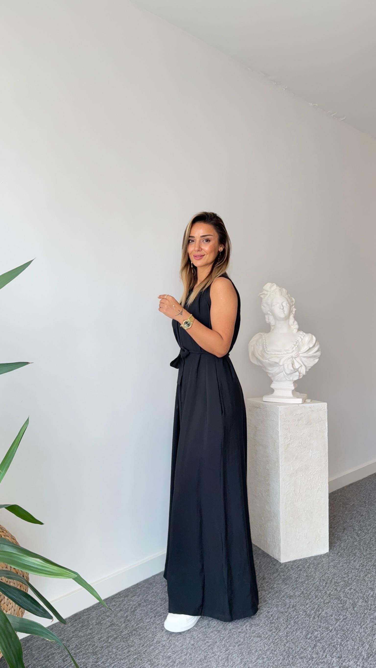 Black Maja Orj Brand Belted Jumpsuit