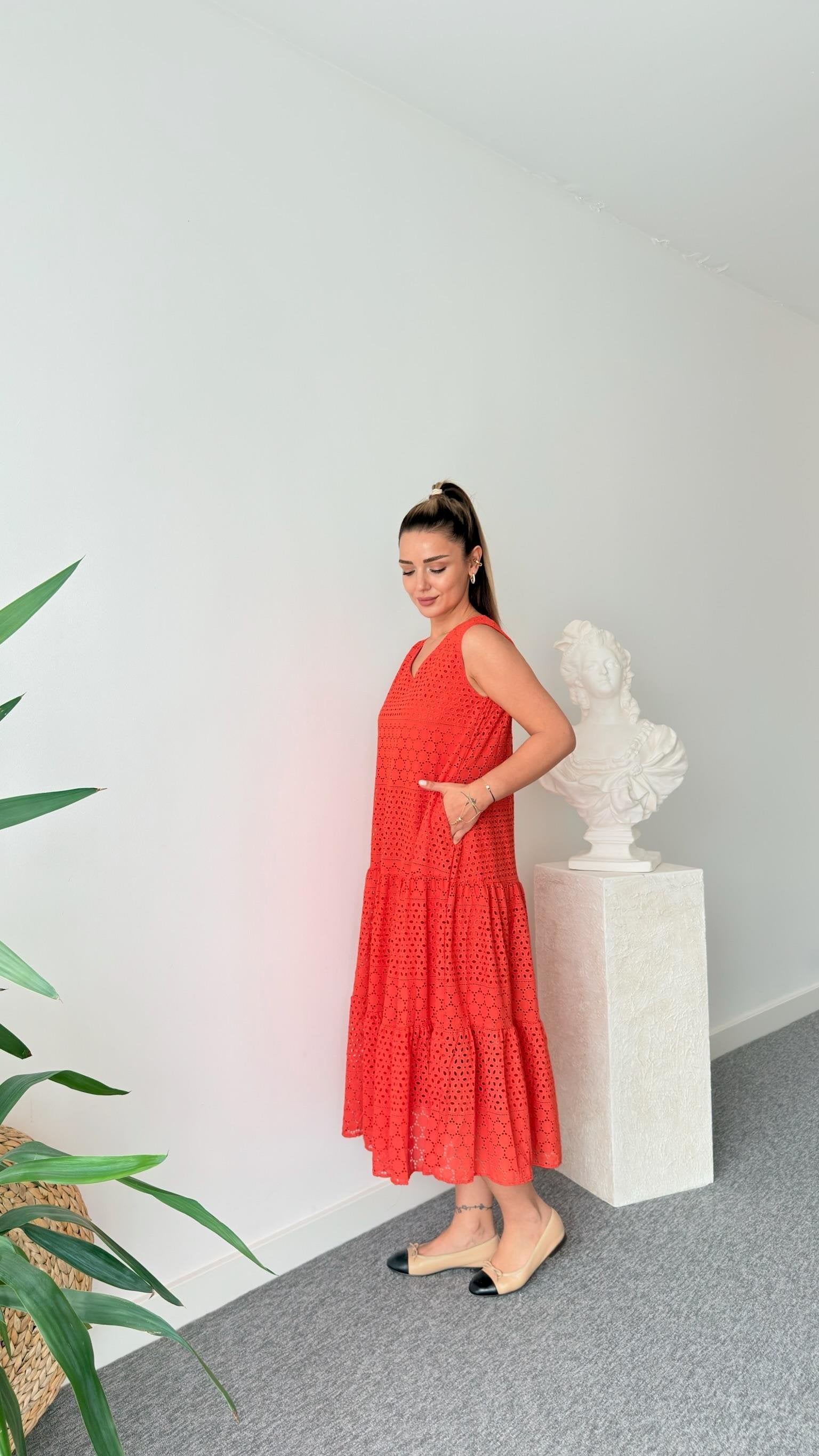 Orange Oslo V-Neck Cutaway Dress