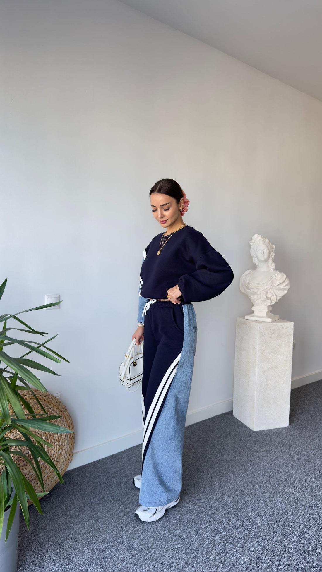 Liyz Striped Denim Detail Navy Tracksuit