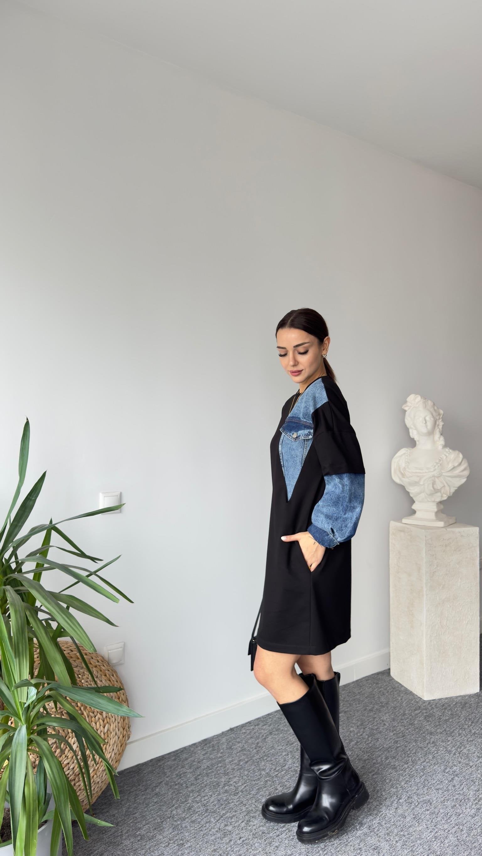 Brodi Denim Detailed Pocket Sweat Dress