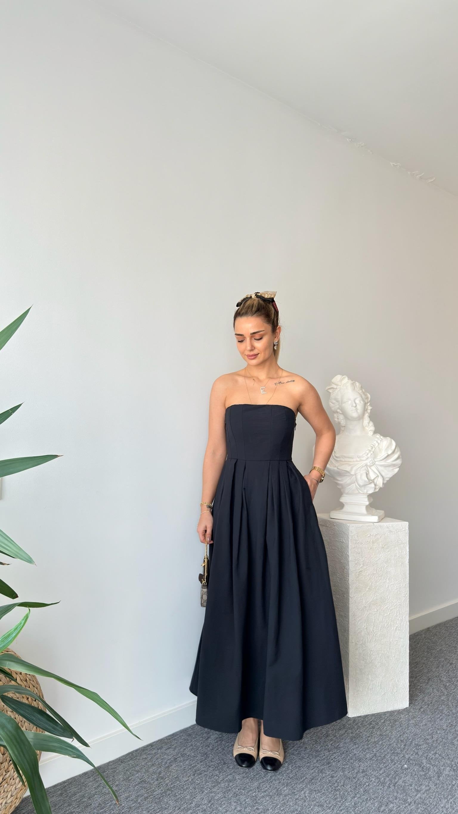 Black Strapless Parachute Dress