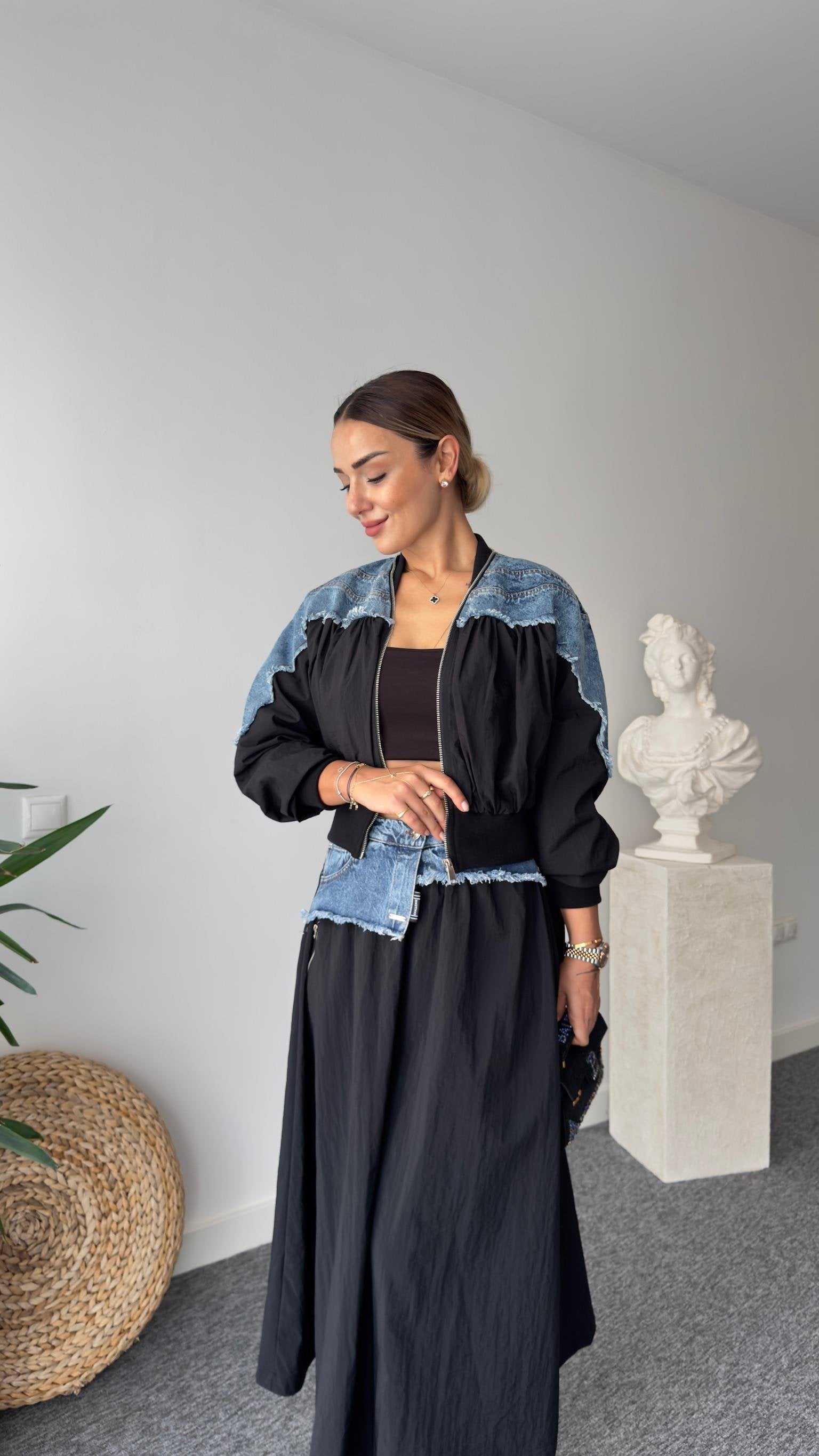 Jadir Brand Model Denim Garnished Parachute Jacket