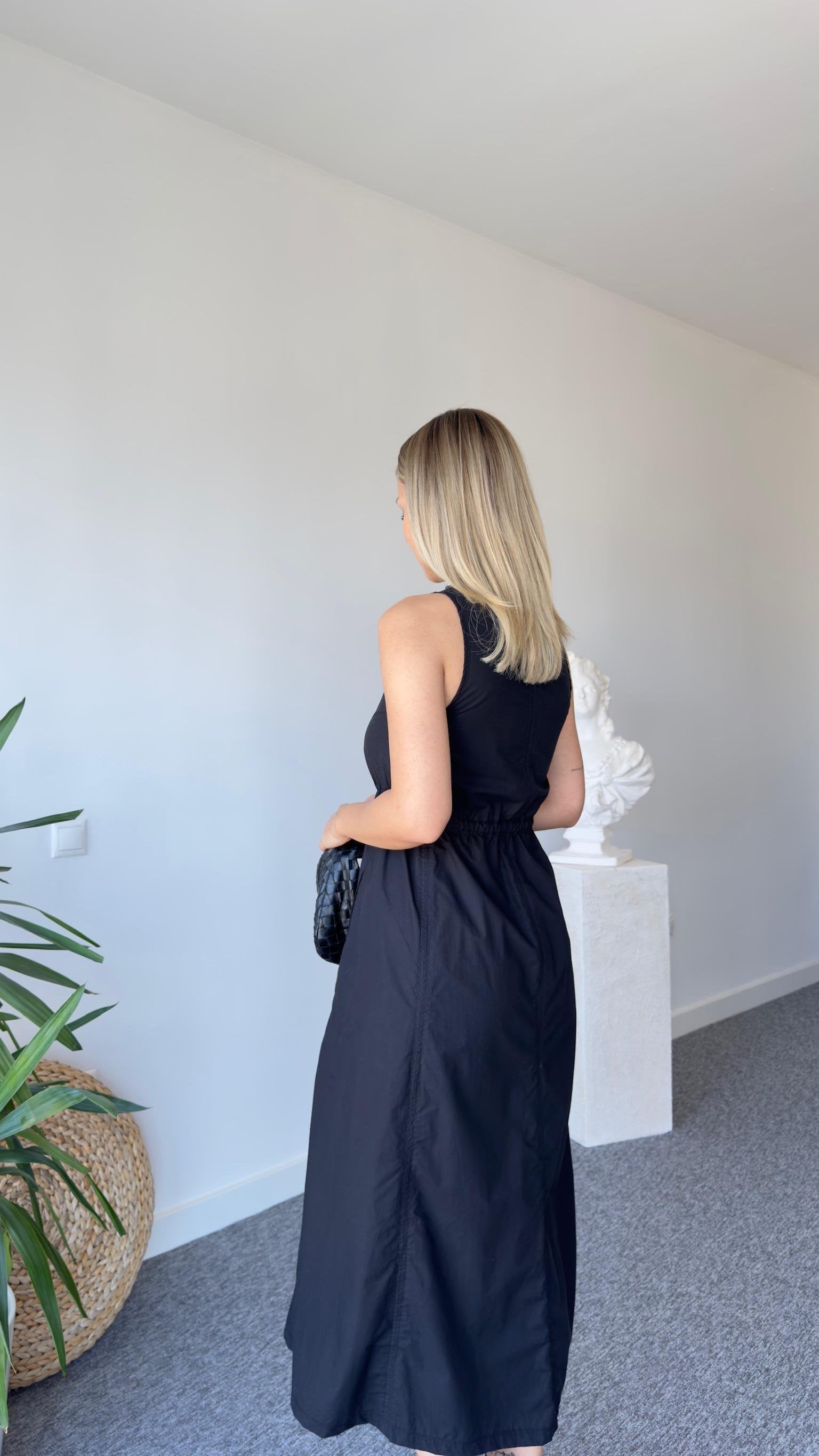 Zra Full Length Zippered Black Dress