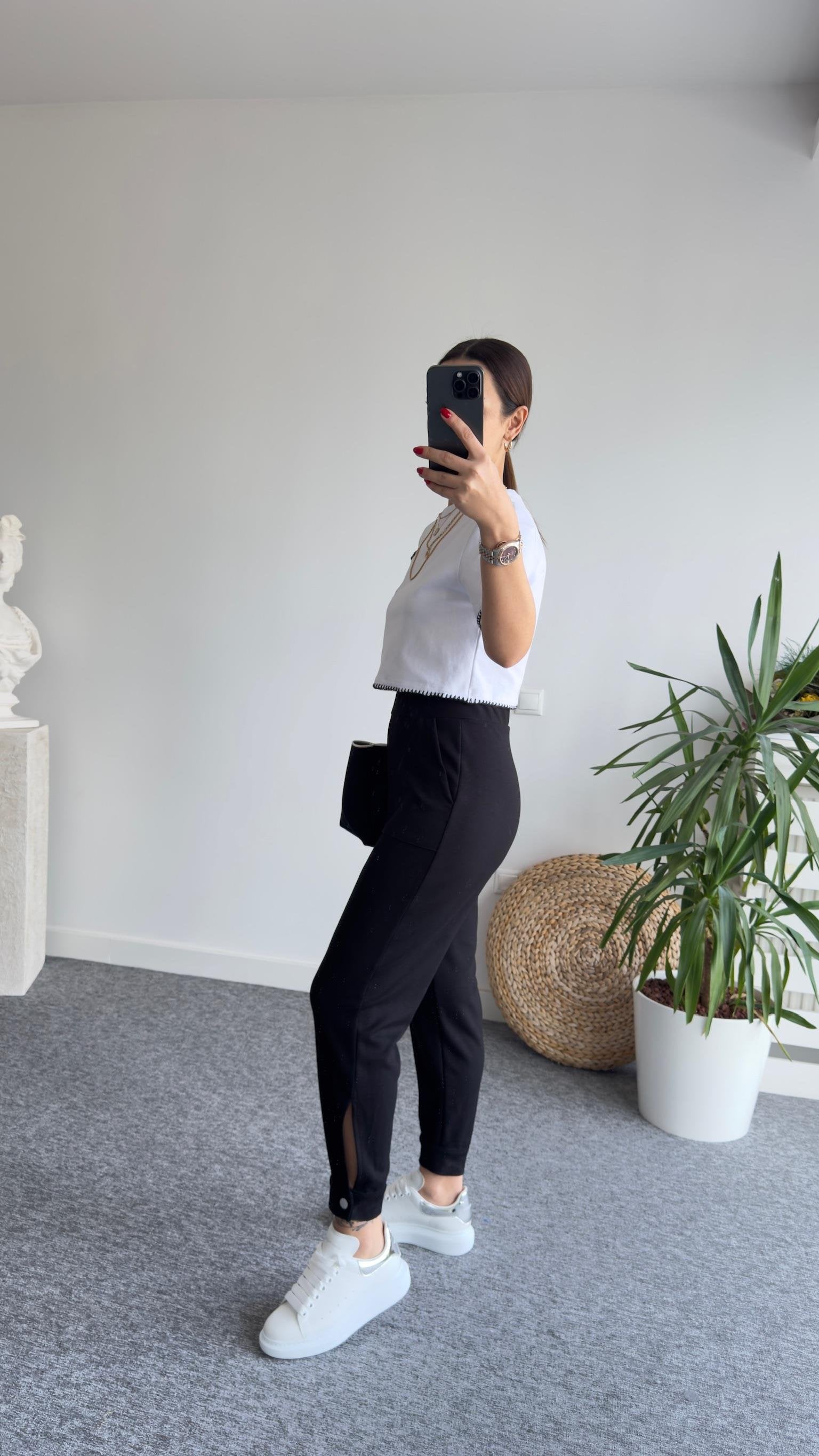 Oys Buttoned Black Modal Sweatpants