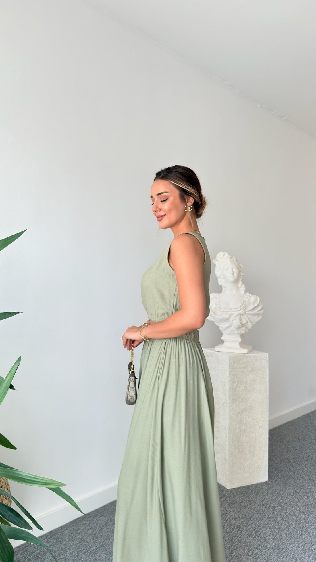 Mint Linen Skirt Crop Suit