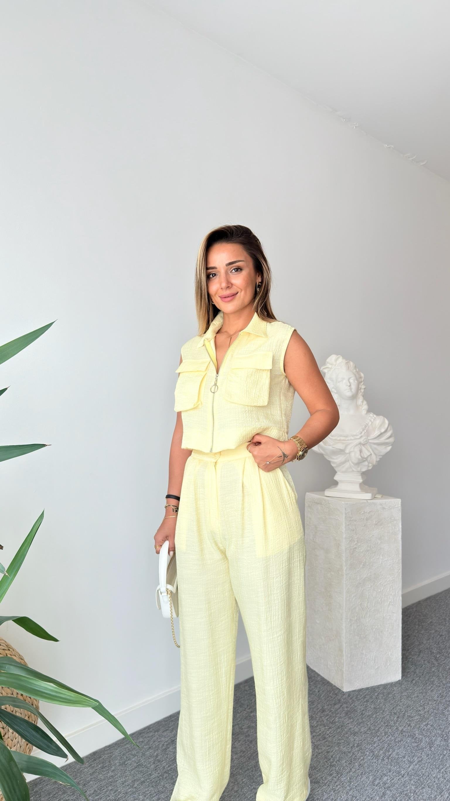 Yellow Gjen Zippered Two Piece Suit