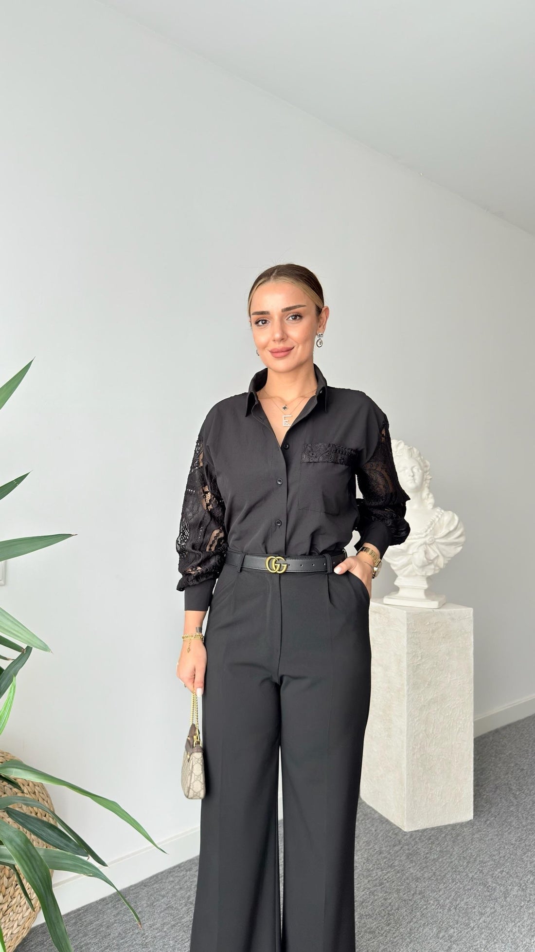 Black Frey Lace Detailed Shirt