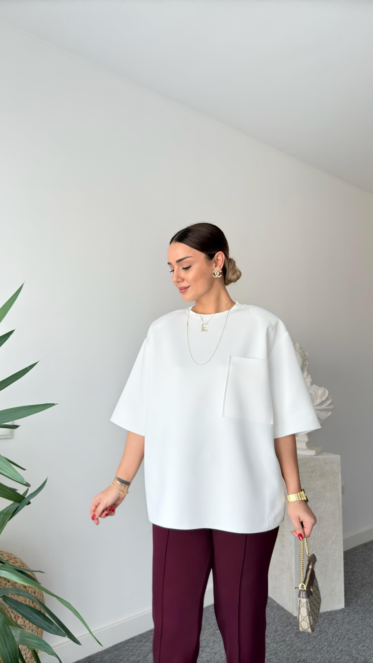 Back Zippered Zra Model Padded White Blouse