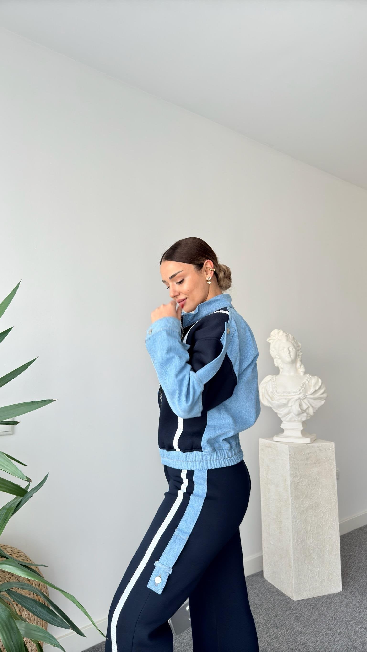 Navy Blue Tero Denim Garnished Tracksuit