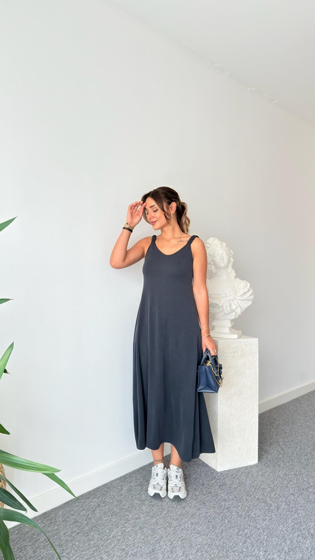 Anthracite Modal Dress with Elastic Straps