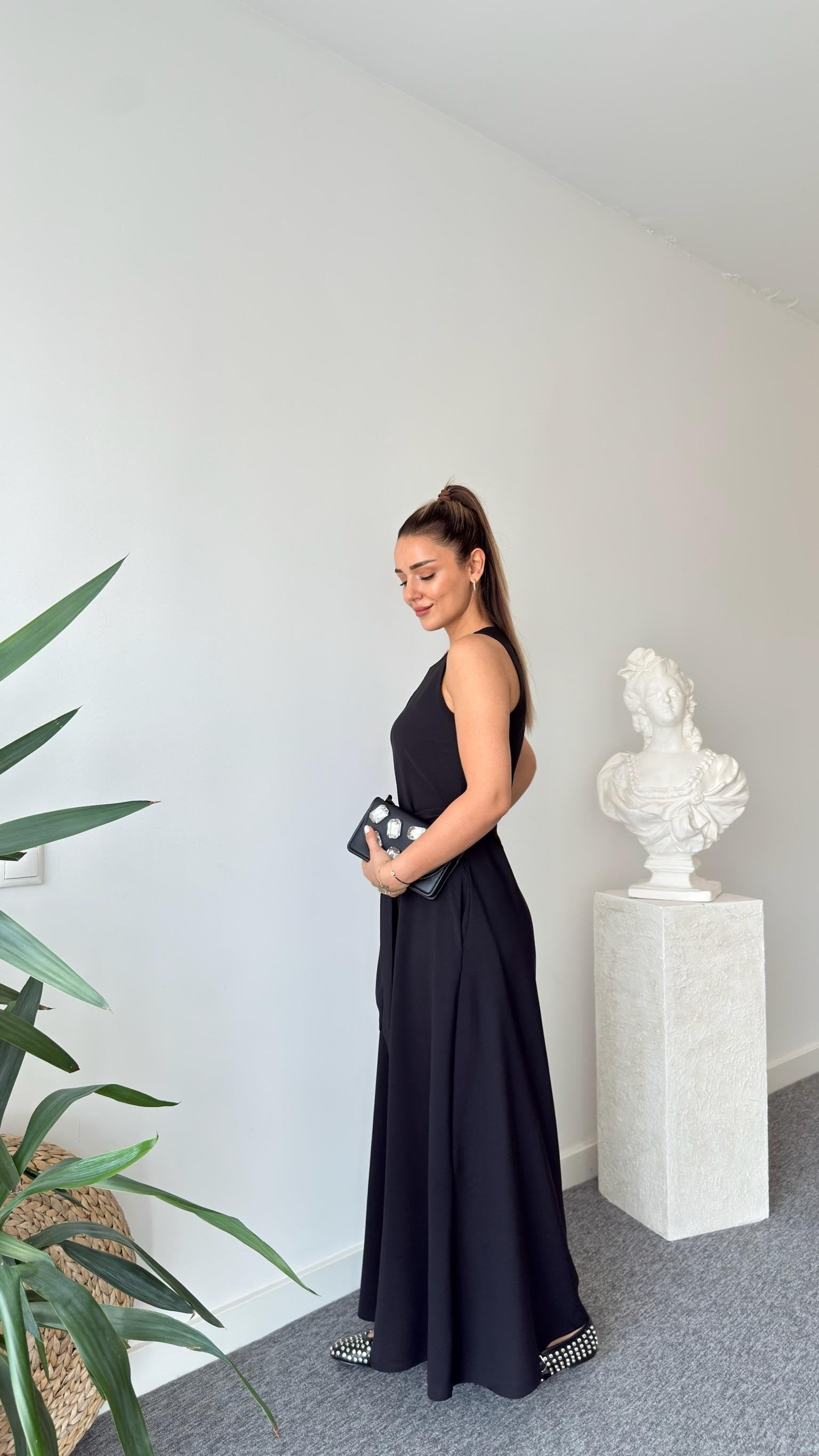 Carta Belted Black Wide Leg Jumpsuit