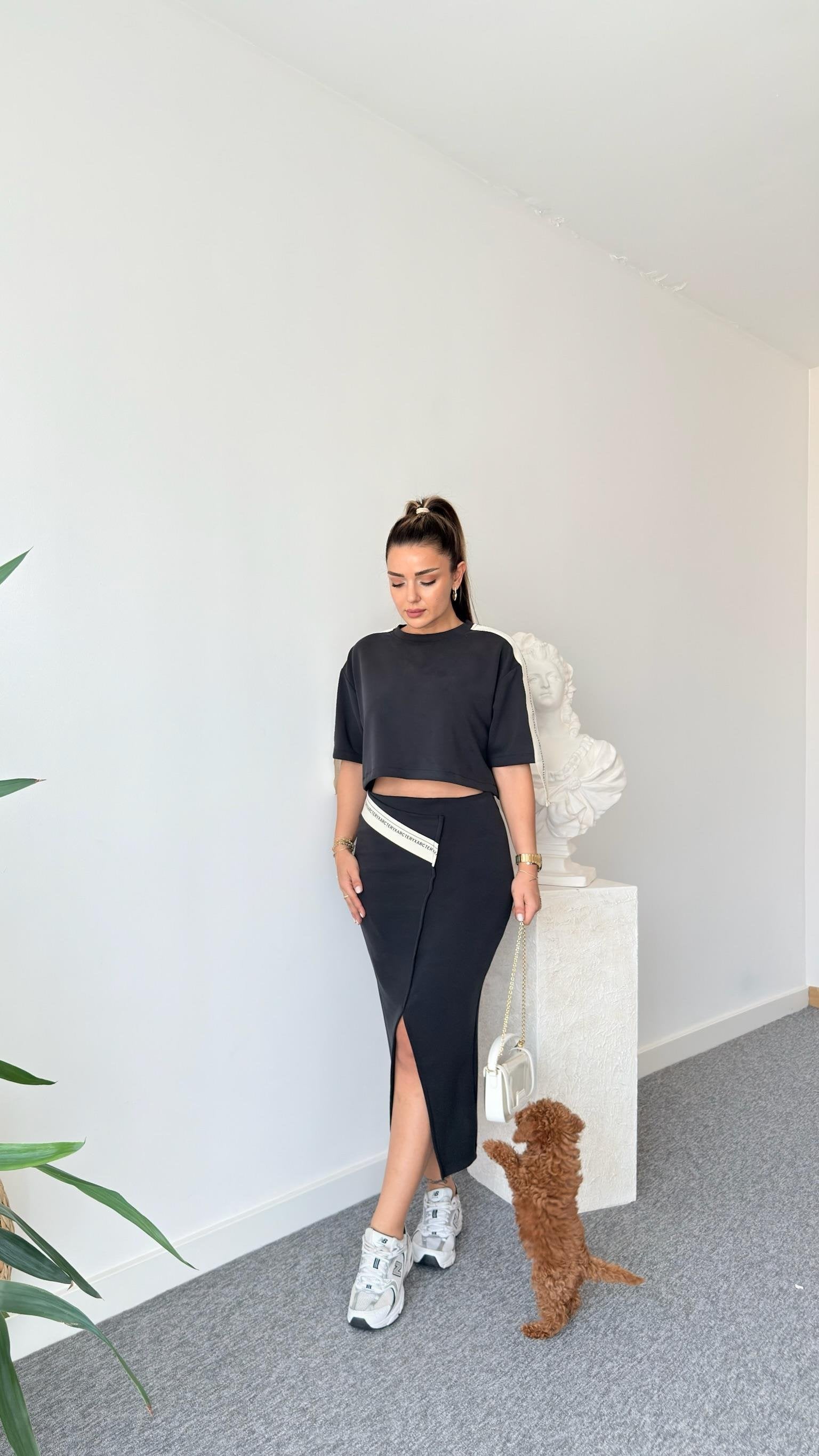 Chima Modal Suit with Stripe Detailed Skirt