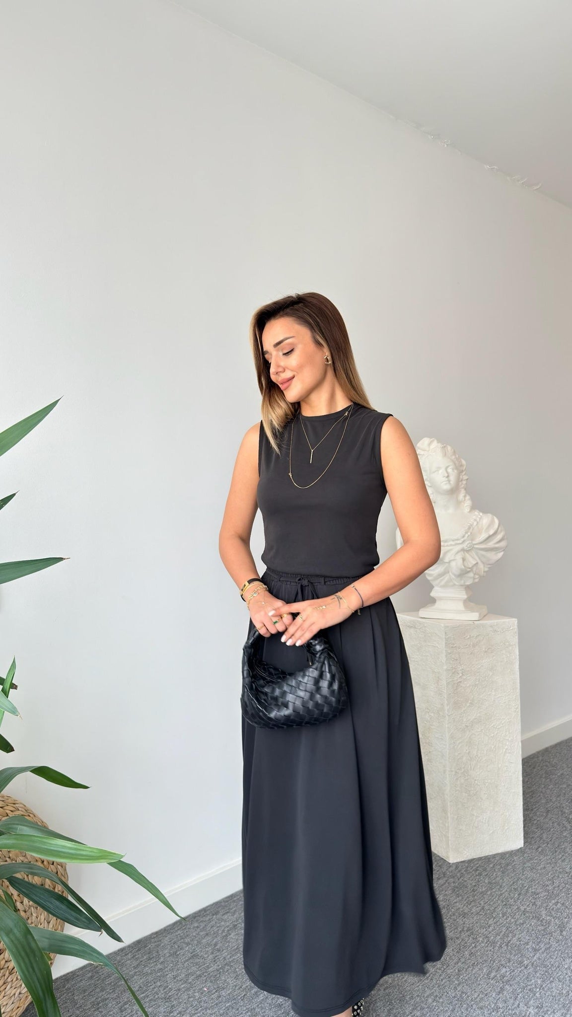 Anthracite Terula Flared Skirt Modal Suit black skirt