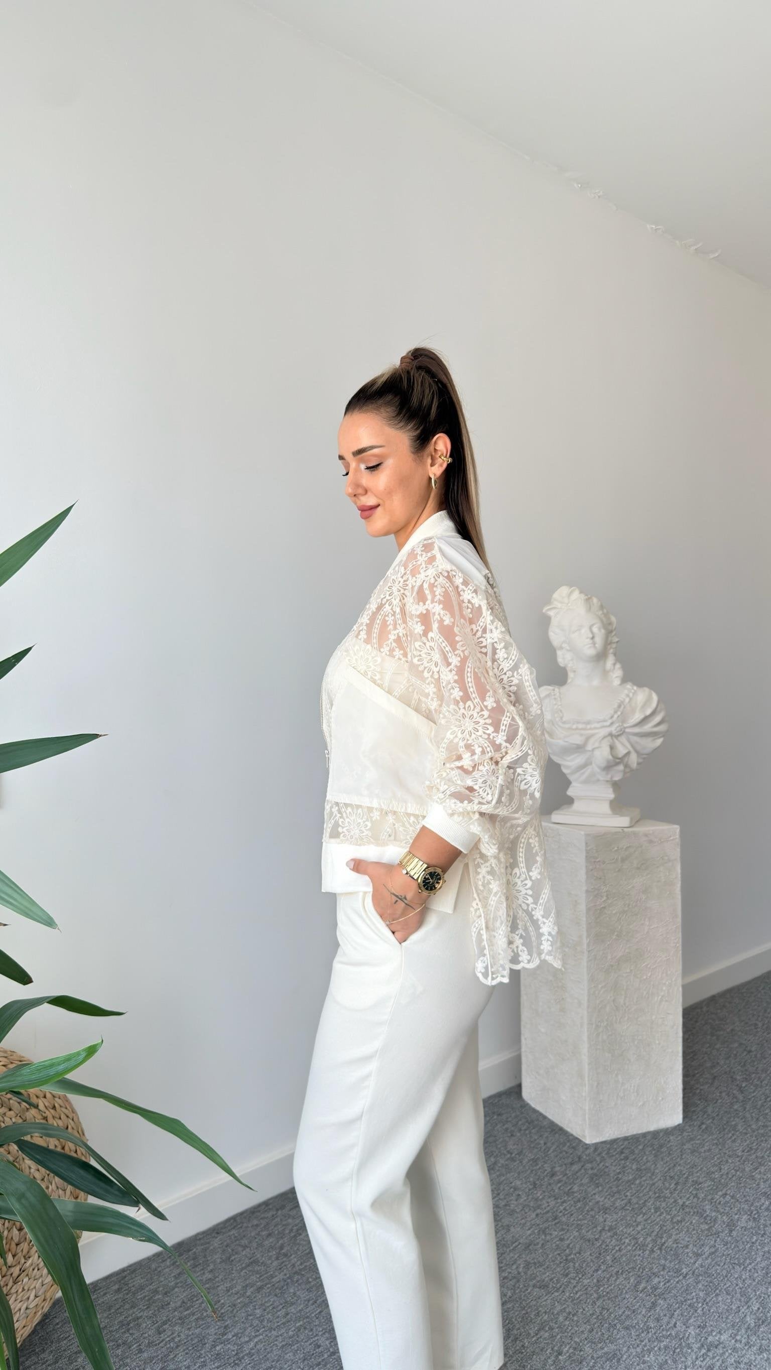 Beige Hera Organza Embroidered Jacket