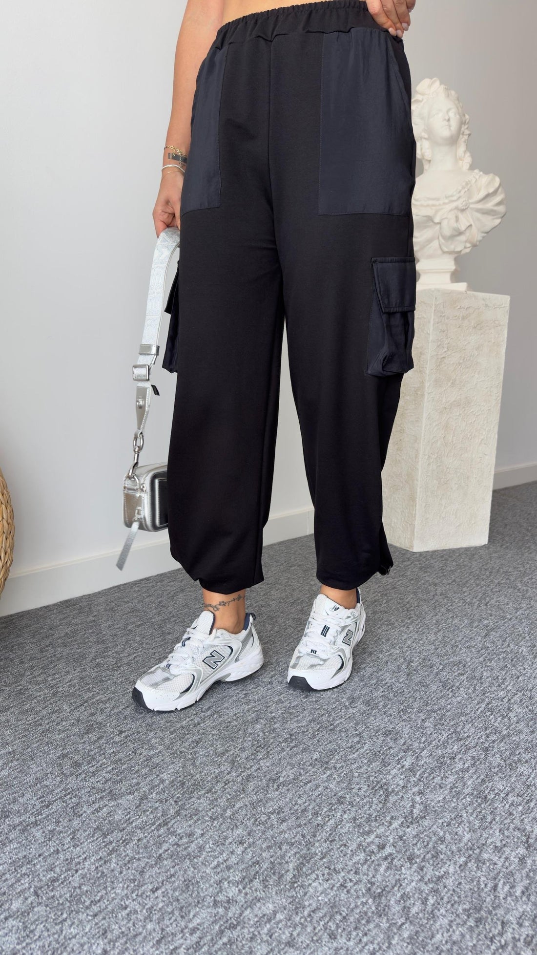 Sante Cargo Pocket Detailed Black Sweatpants