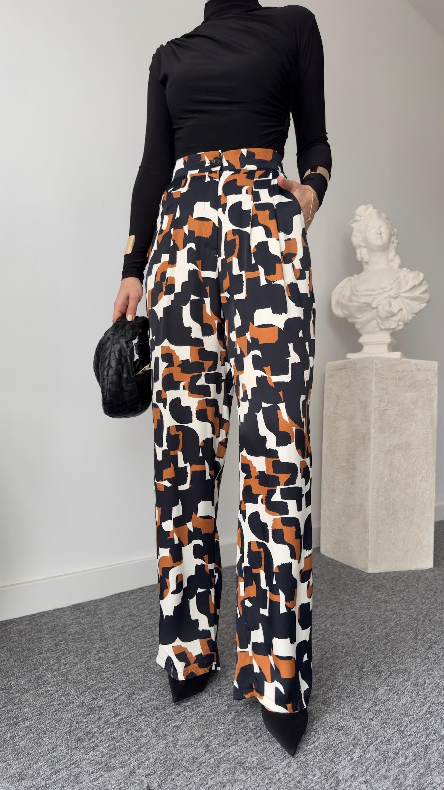 Brown Geometric Pattern Trousers