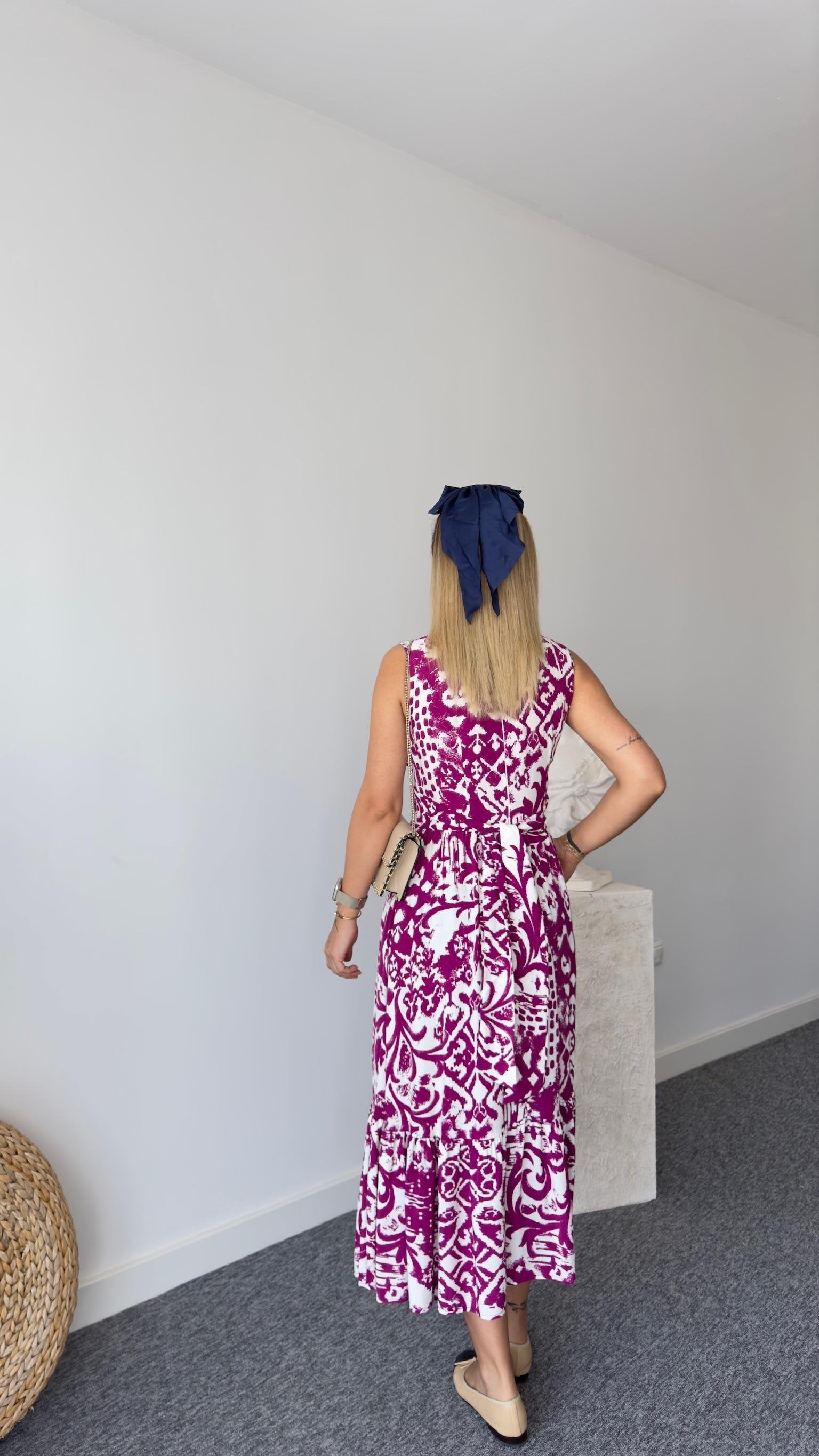 Double-Breasted Patterned Fuchsia Dress