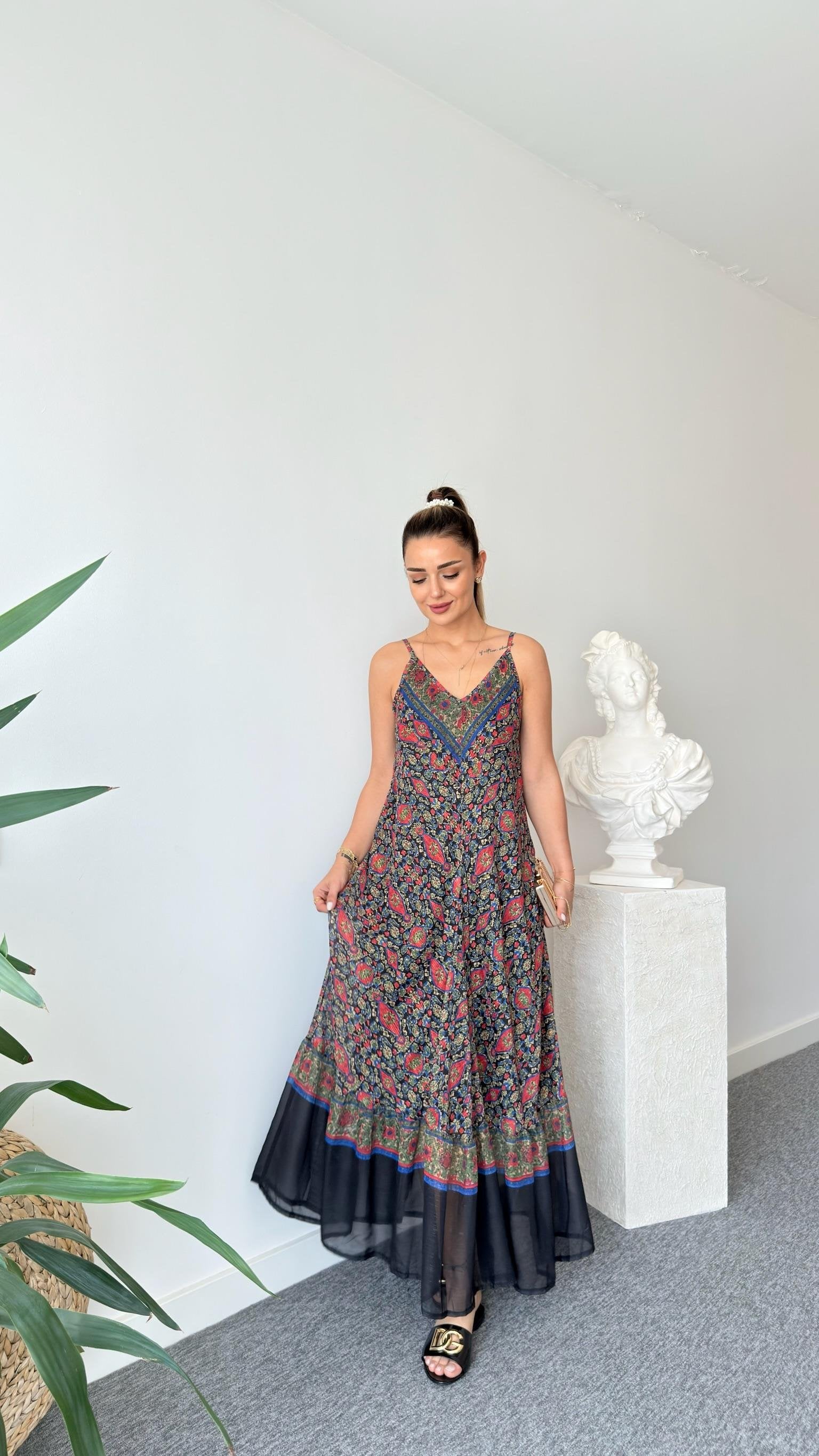 Vela Zra Model Floral Patterned Chiffon Dress