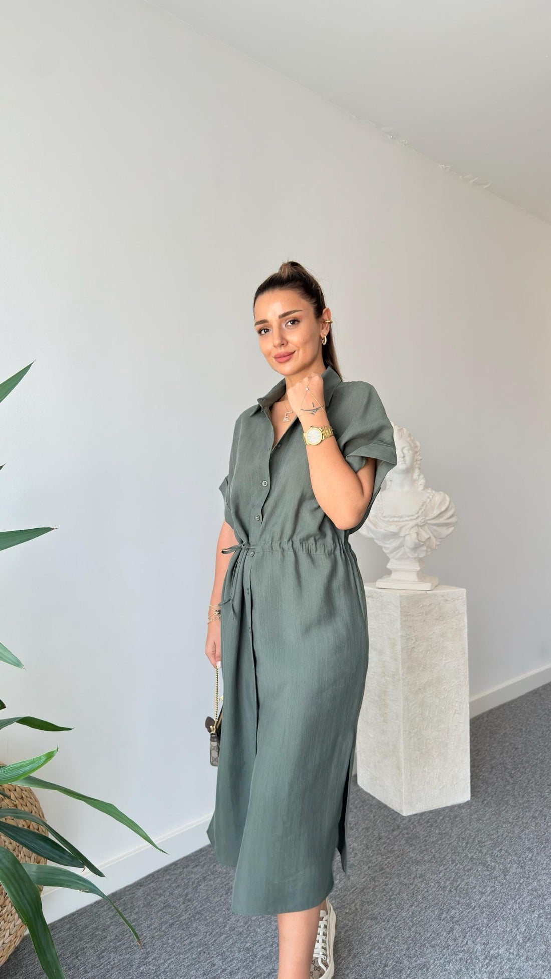 Green Toles Waist Gathered Massi Dress