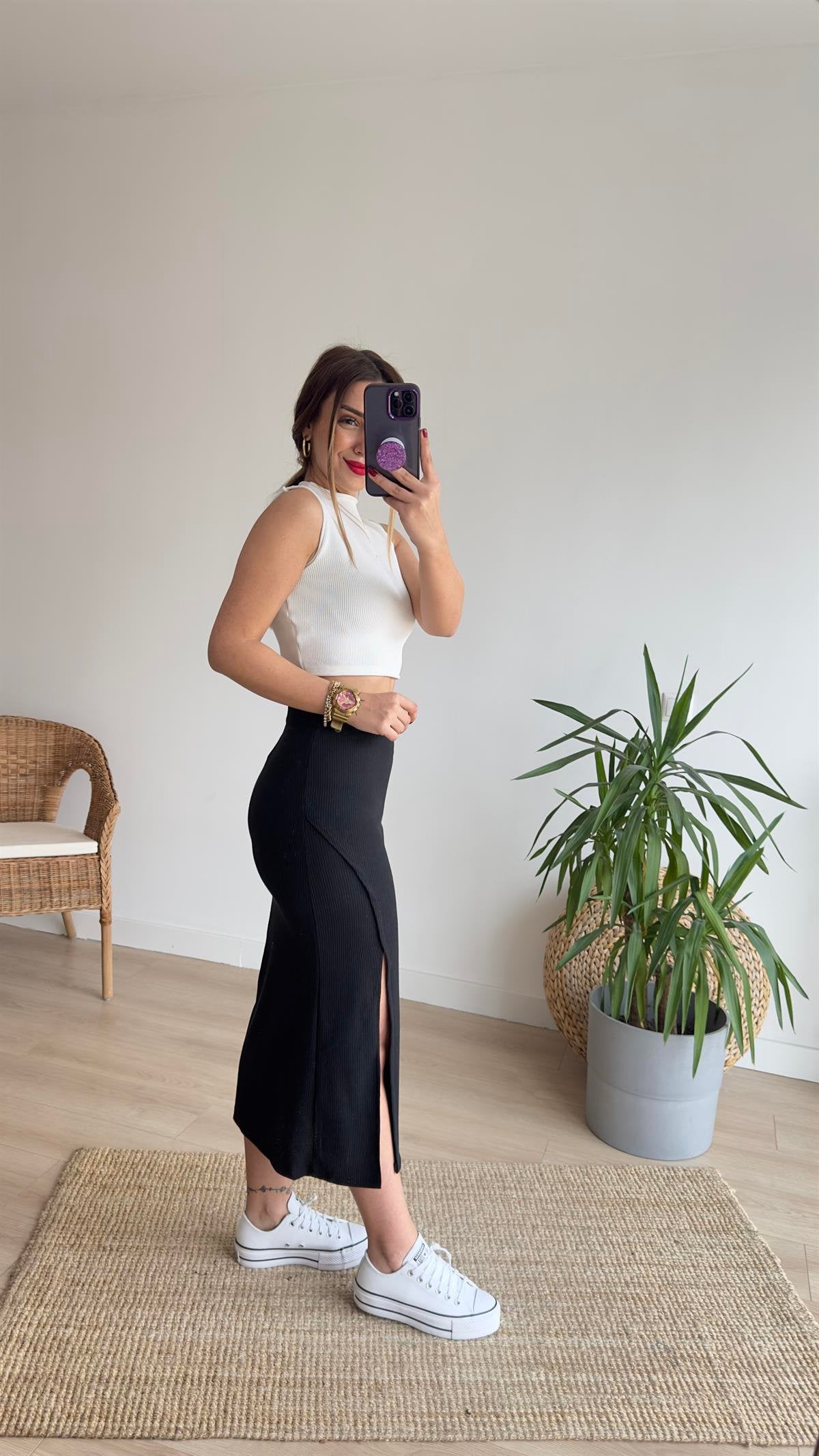 Black Midi Skirt with Slits