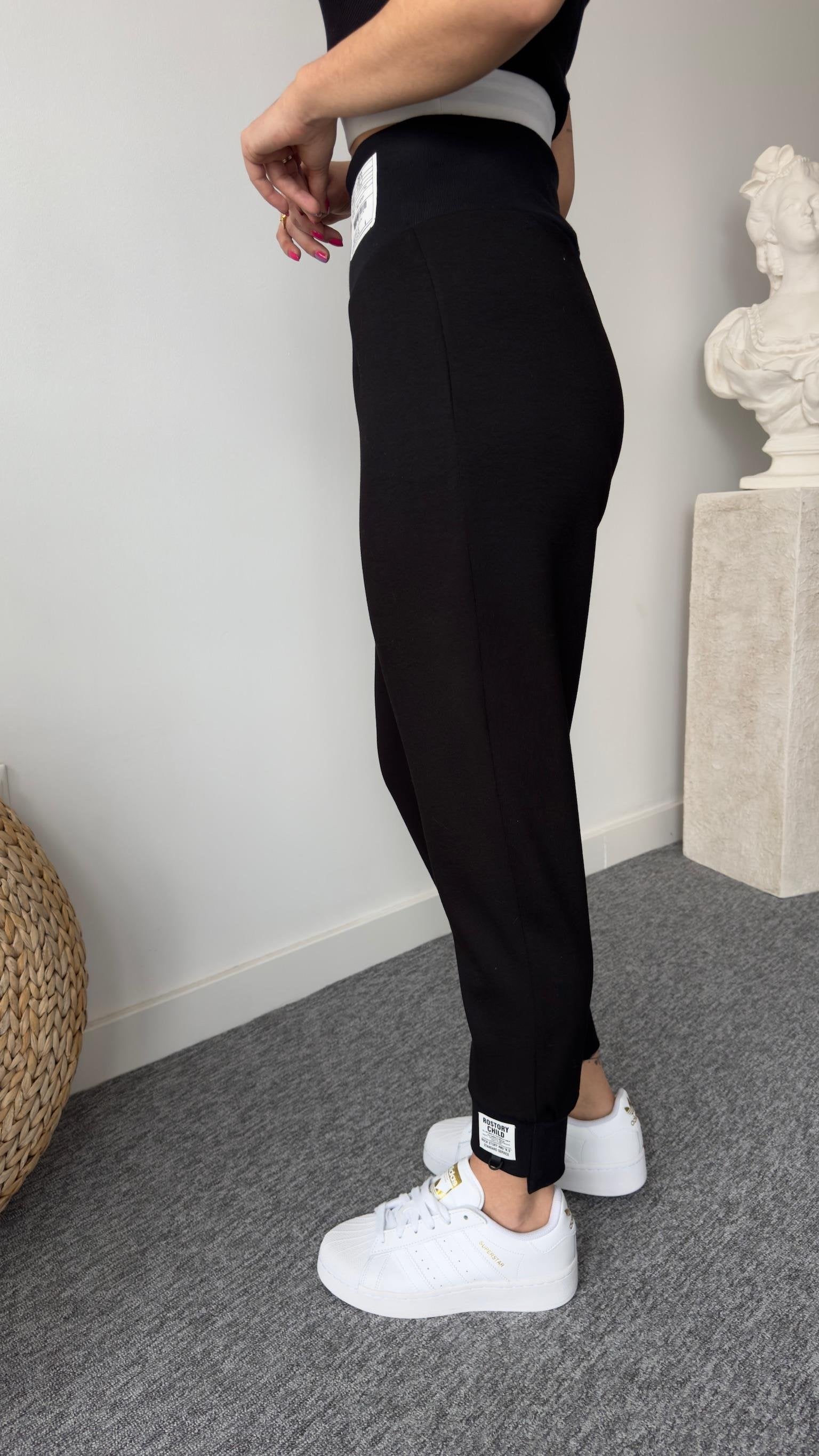 Modal Black Sweatpants with Corset Detail Label