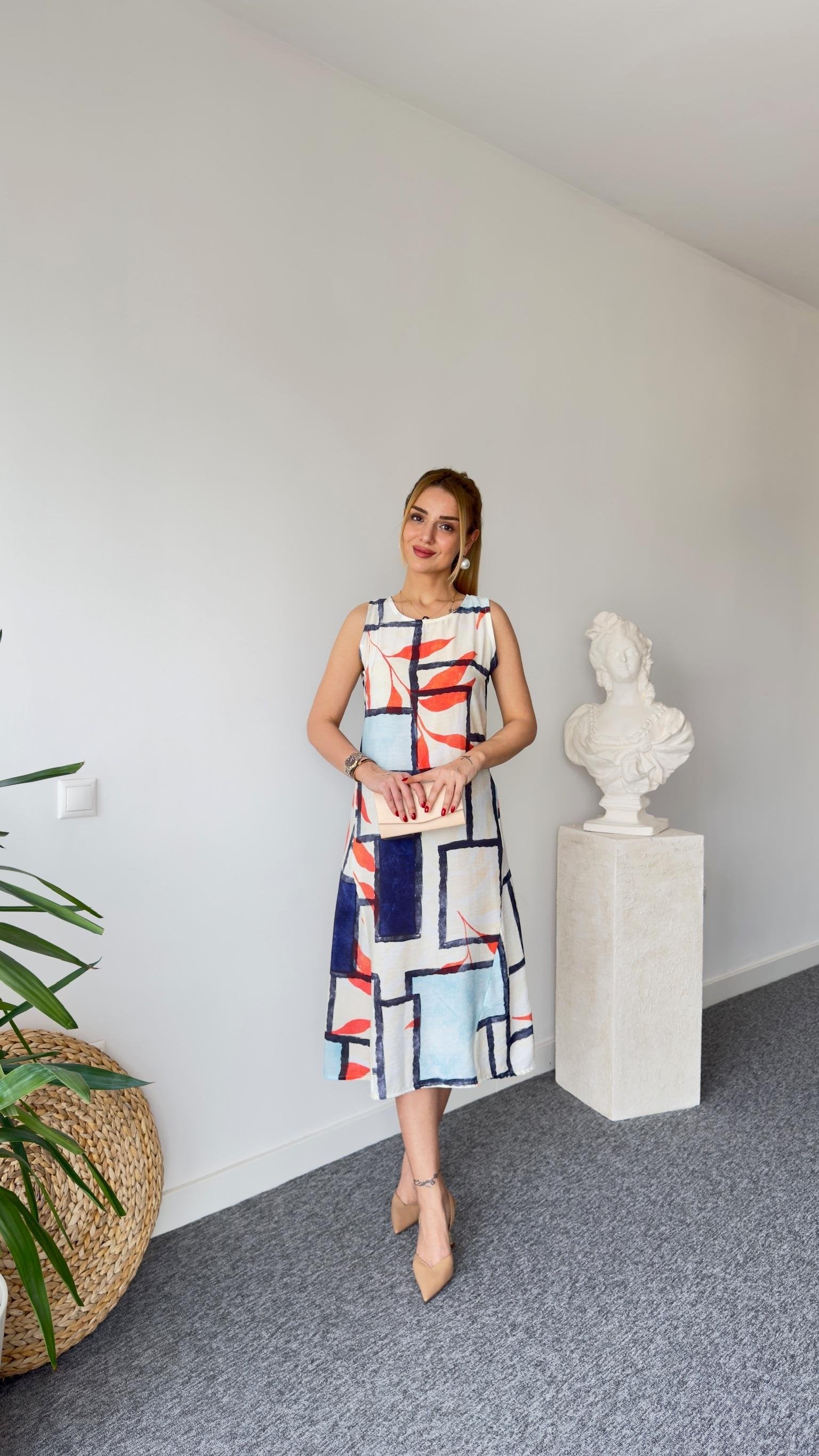 Este Mixed Pattern Sleeveless Dress