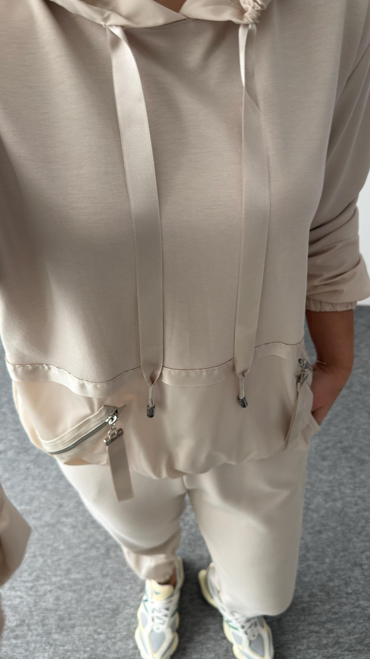 Beige Parachute Detailed Design Suit