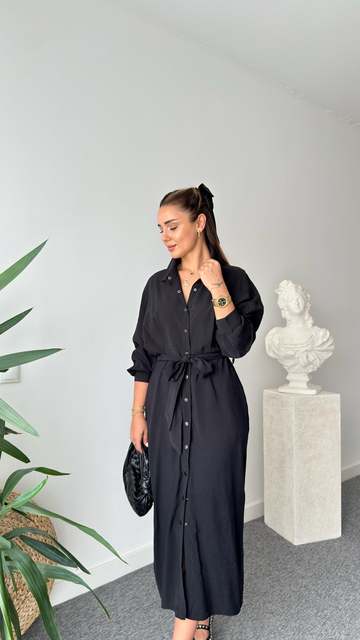 Serna Orj Brand Snap Button Tencel Dress
