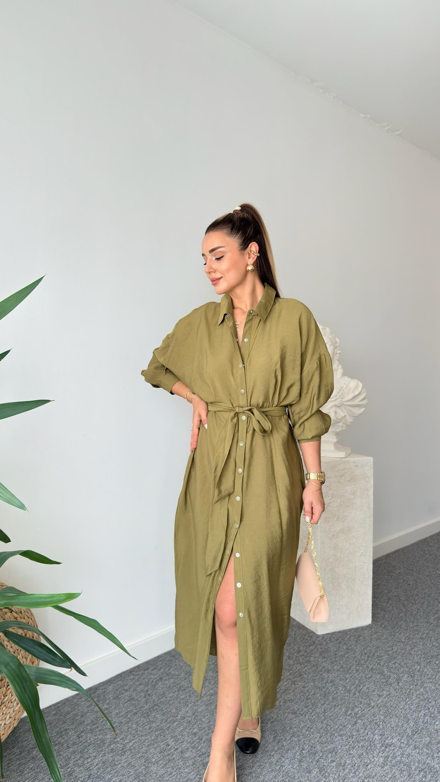 Olive Serna Orj Brand Snap Button Tencel Dress