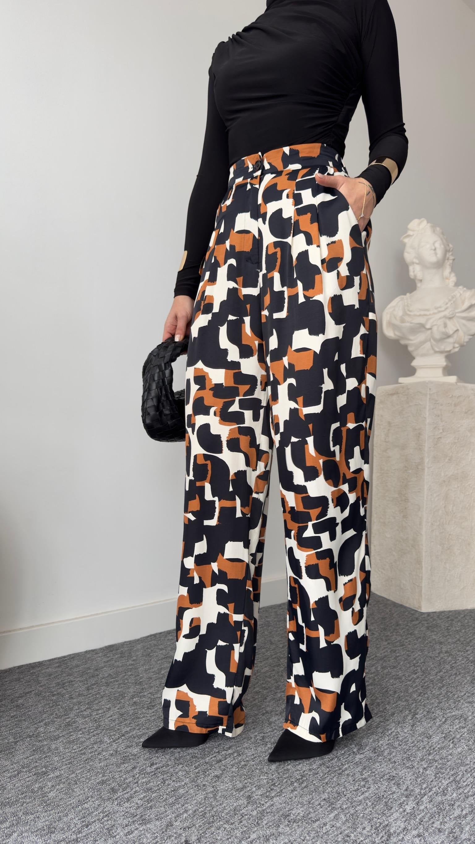 Brown Geometric Pattern Trousers