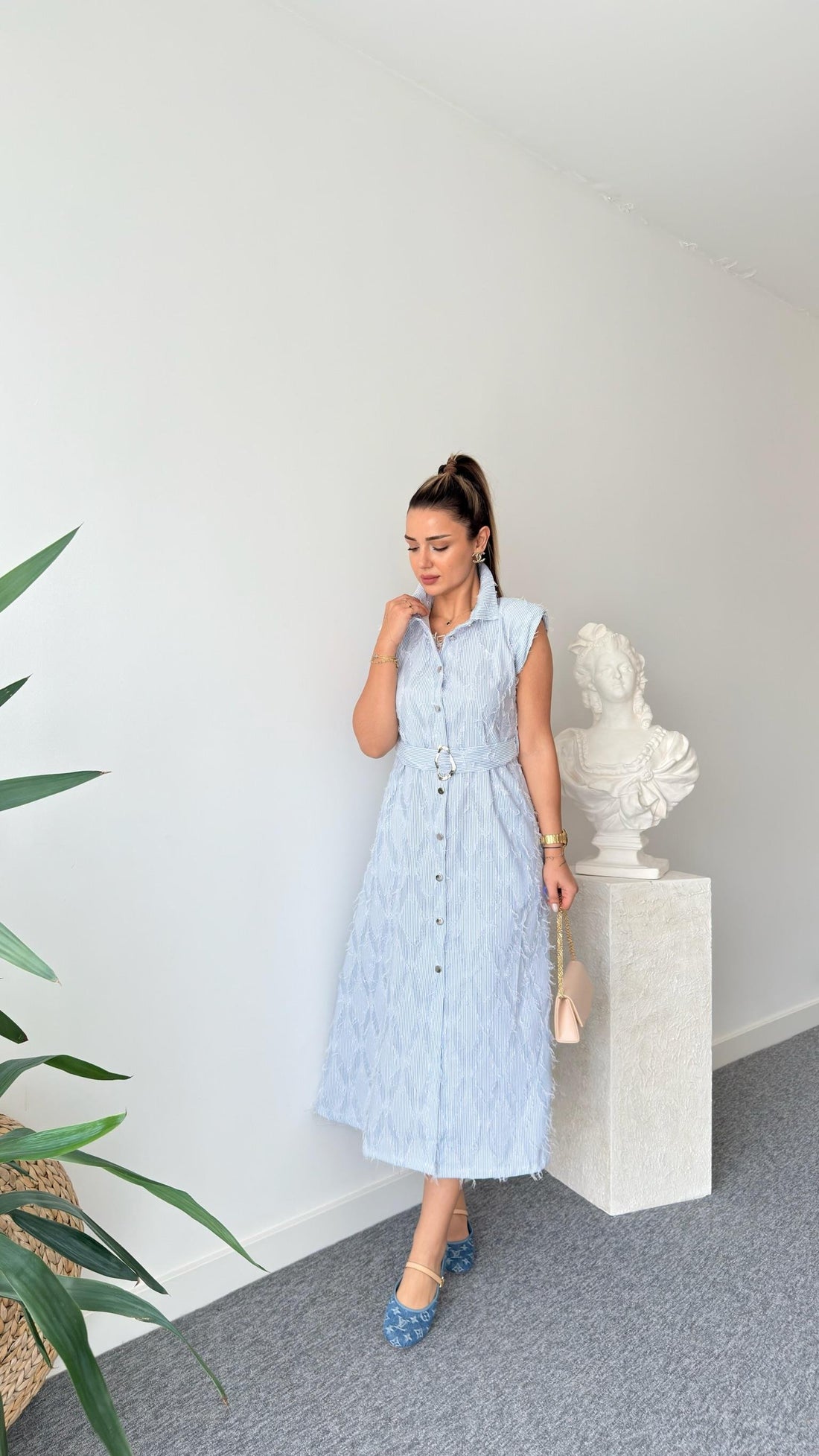 Maria Shoulder Padded Tassel Shirt Dress
